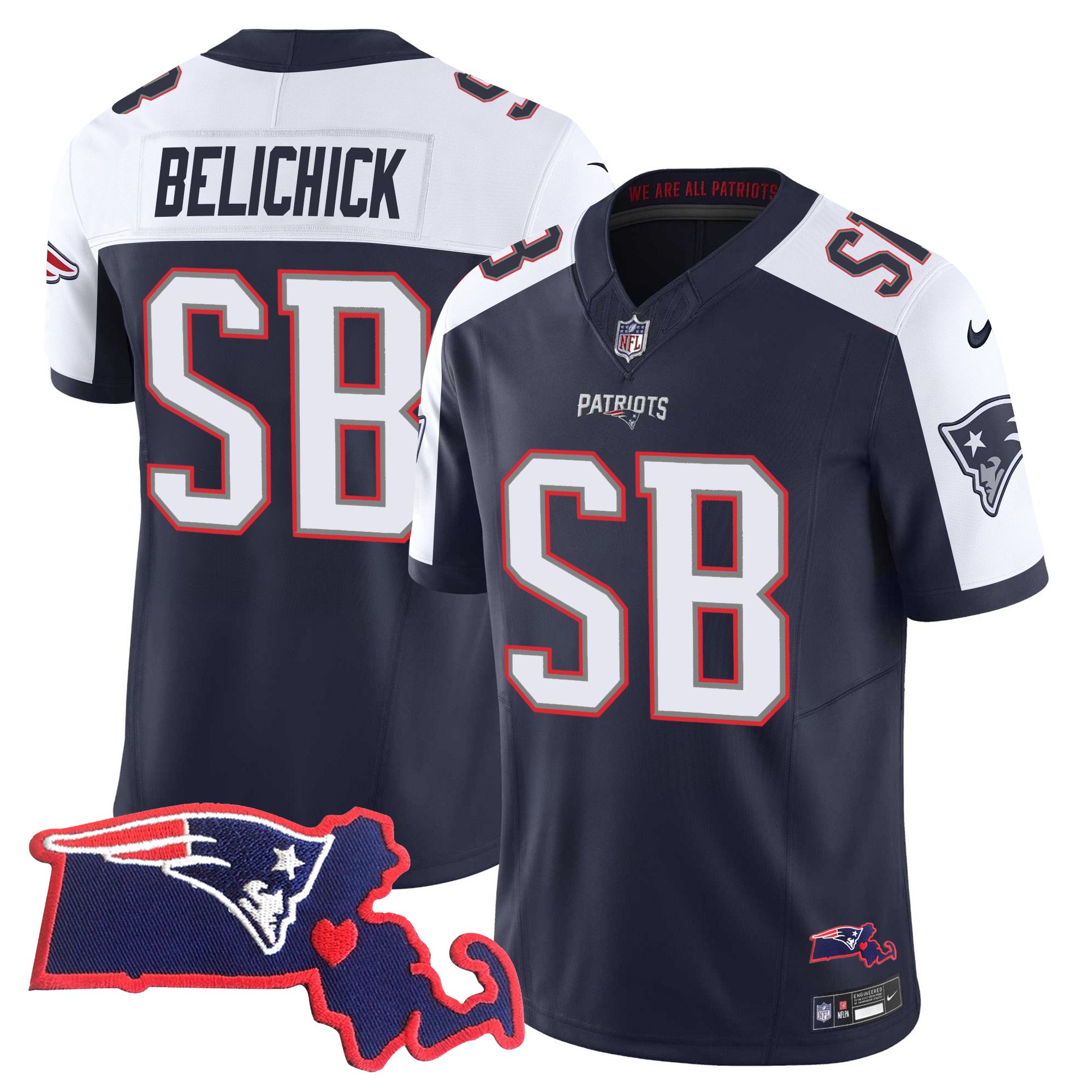 Women’s New England Patriots Bill Belichick “SB 36, 38, 39, 49, 51 Champions” Vapor Jersey – All Stitched