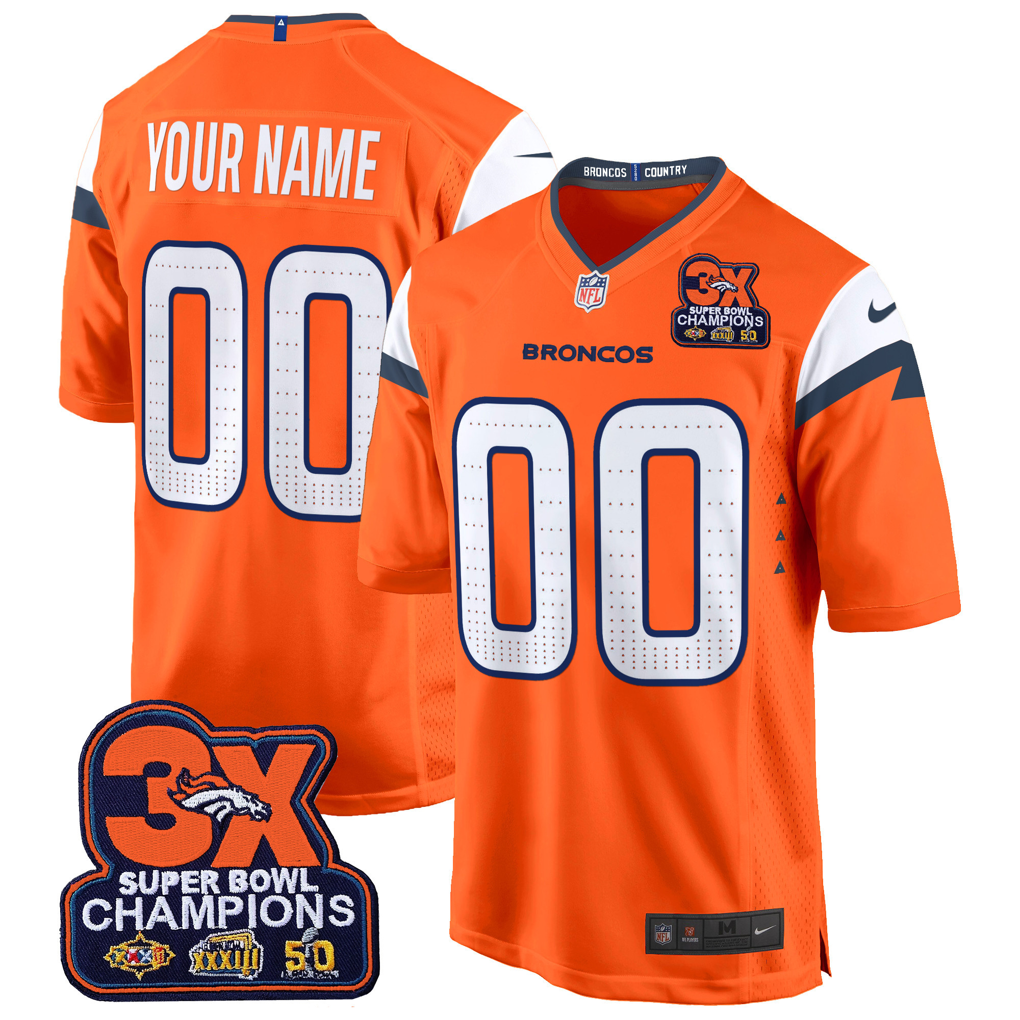 Denver Broncos 3-Time Champions Patch Game Custom Jersey – Al Stitched