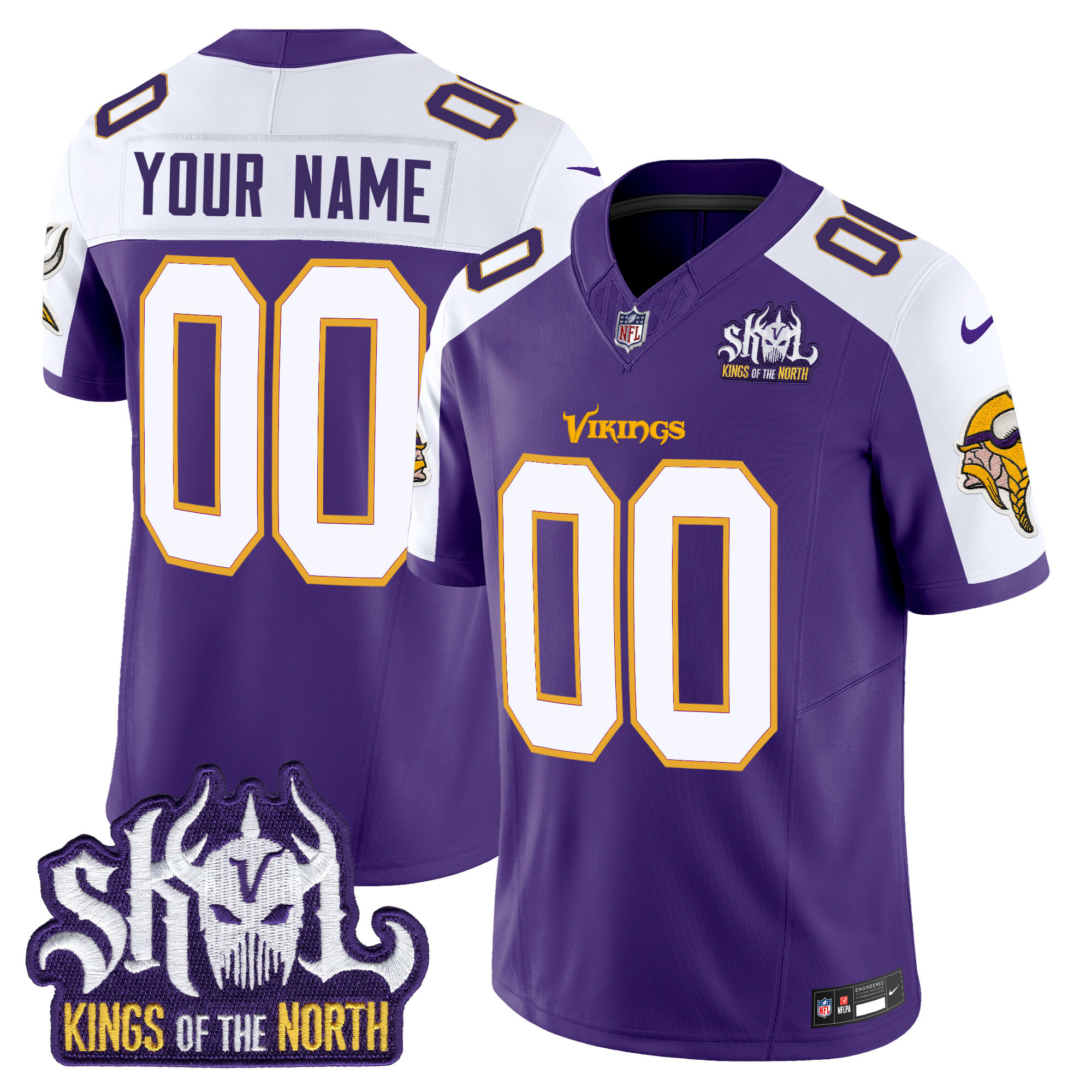 Minnesota Vikings King Of The North Patch Throwback Vapor Limited Custom Jersey – All Stitched