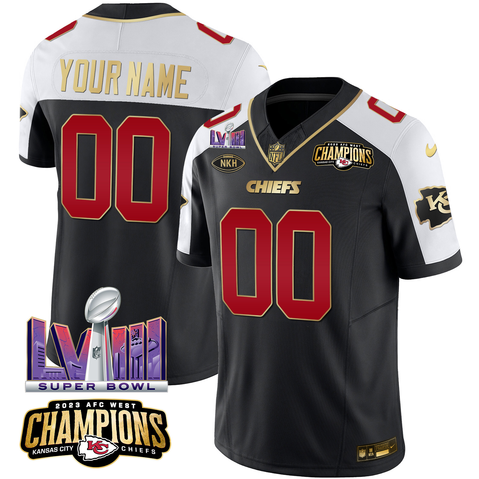 Kansas City Chiefs AFC West Champions & Super Bowl LVIII Patch Vapor Custom Jersey – All Stitched