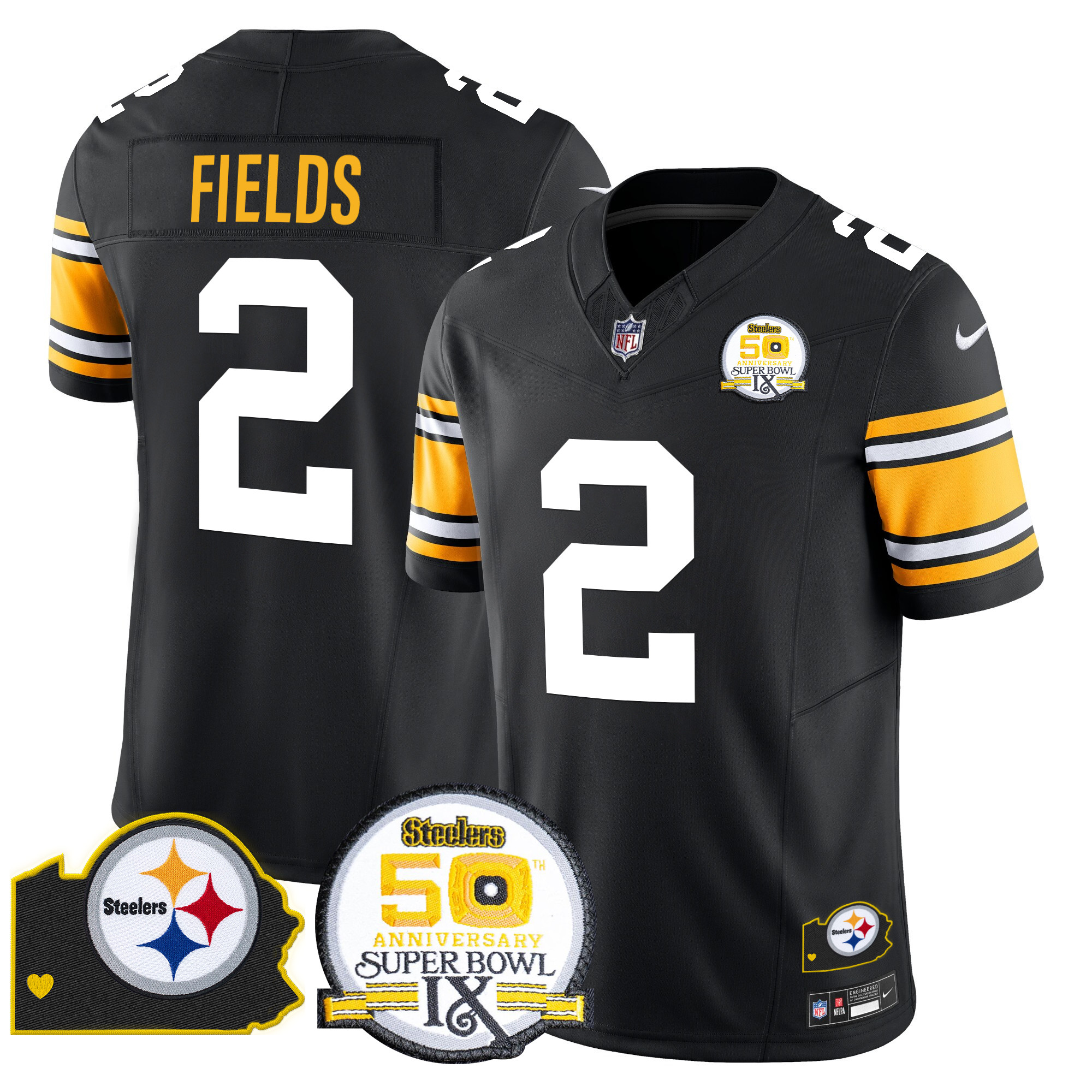 Men’s Pittsburgh Steelers 50th Anniversary Of Super Bowl IX & Map Patch Vapor Limited Jersey – All Stitched