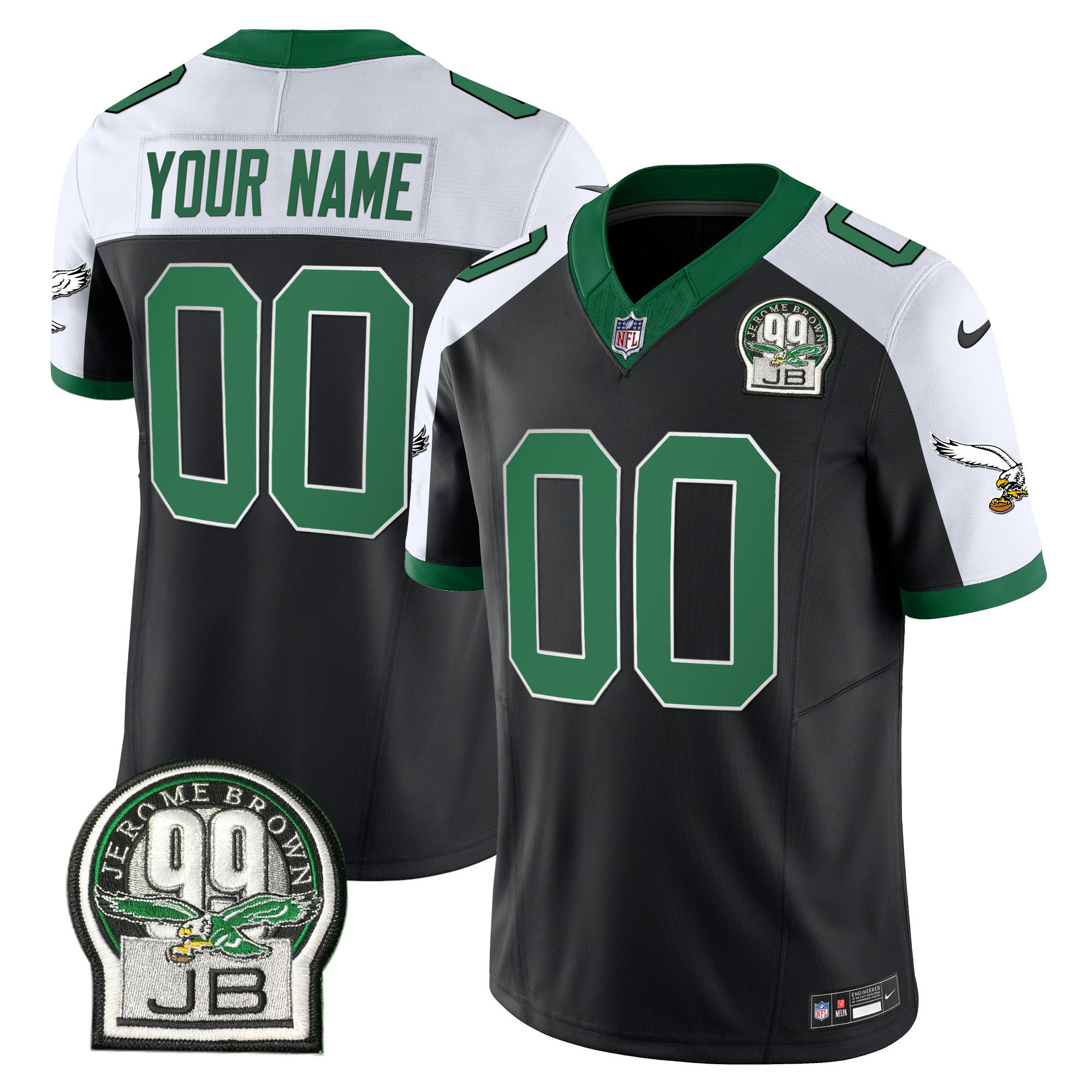 Philadelphia Eagles Jerome Brown Patch Kelly Green Alternate Custom Jersey – All Stitched