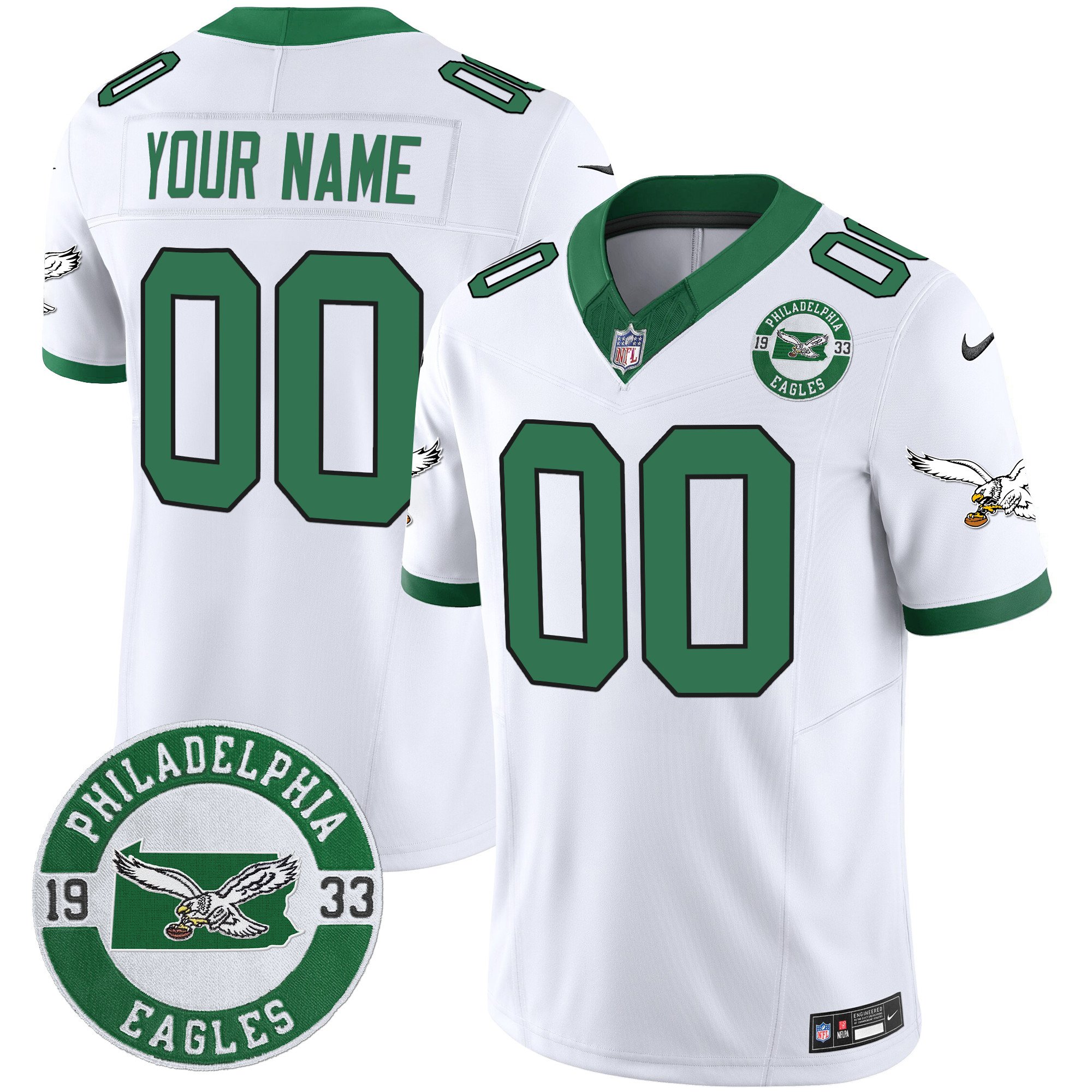 Philadelphia Eagles 2024 Throwback Vapor Limited Custom Jersey – Est. 1933 Patch – All Stitched