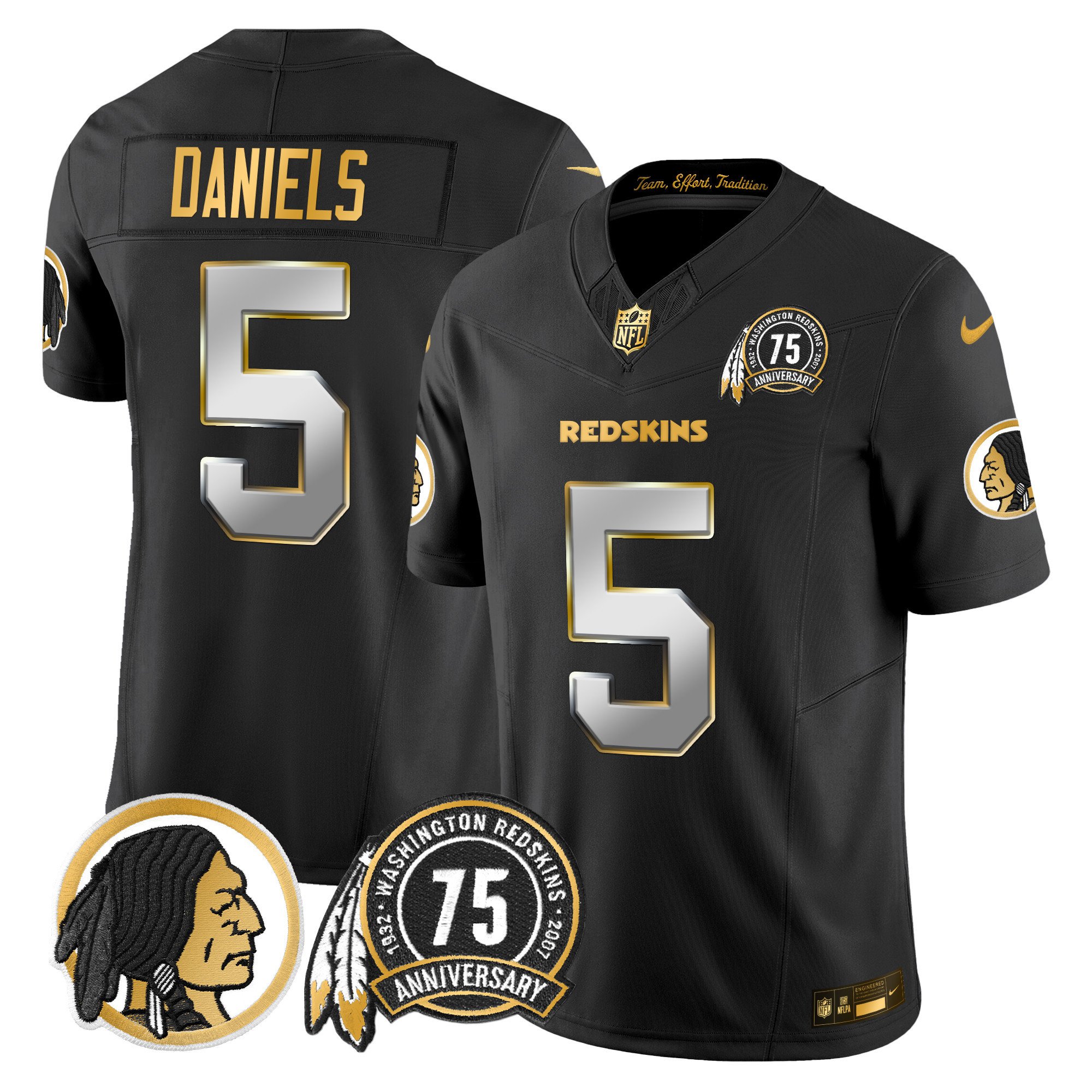 Youth’s Washington Redskins 75th Patch Throwback Gold Vapor Limited Jersey – All Stitched