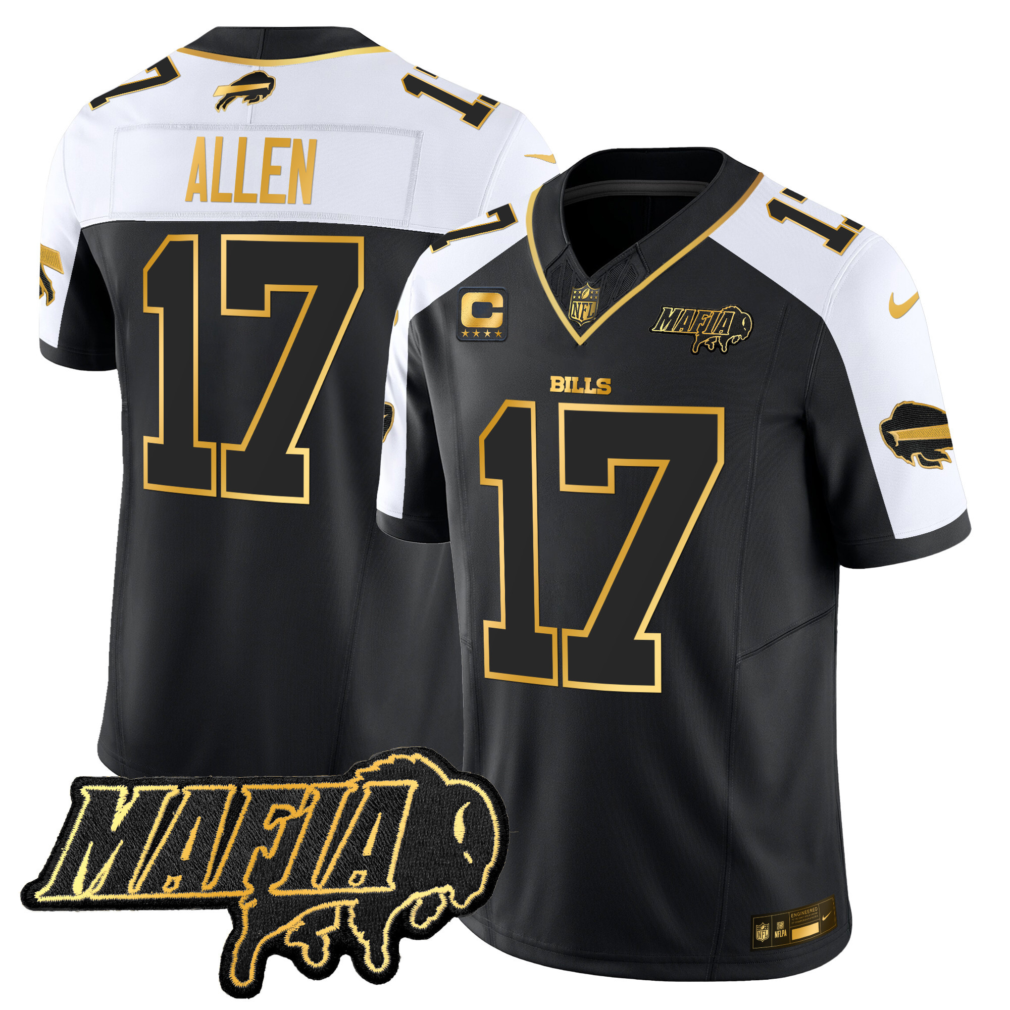 Men’s Buffalo Bills 2024 Bills Mafia Patch Gold Vapor Limited Jersey – All Stitched