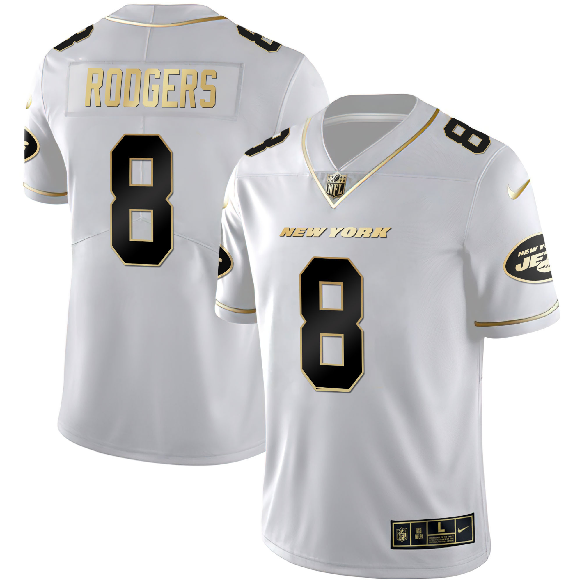Men’s New York Jets Black Gold & White Gold Vapor Limited – All Stitched