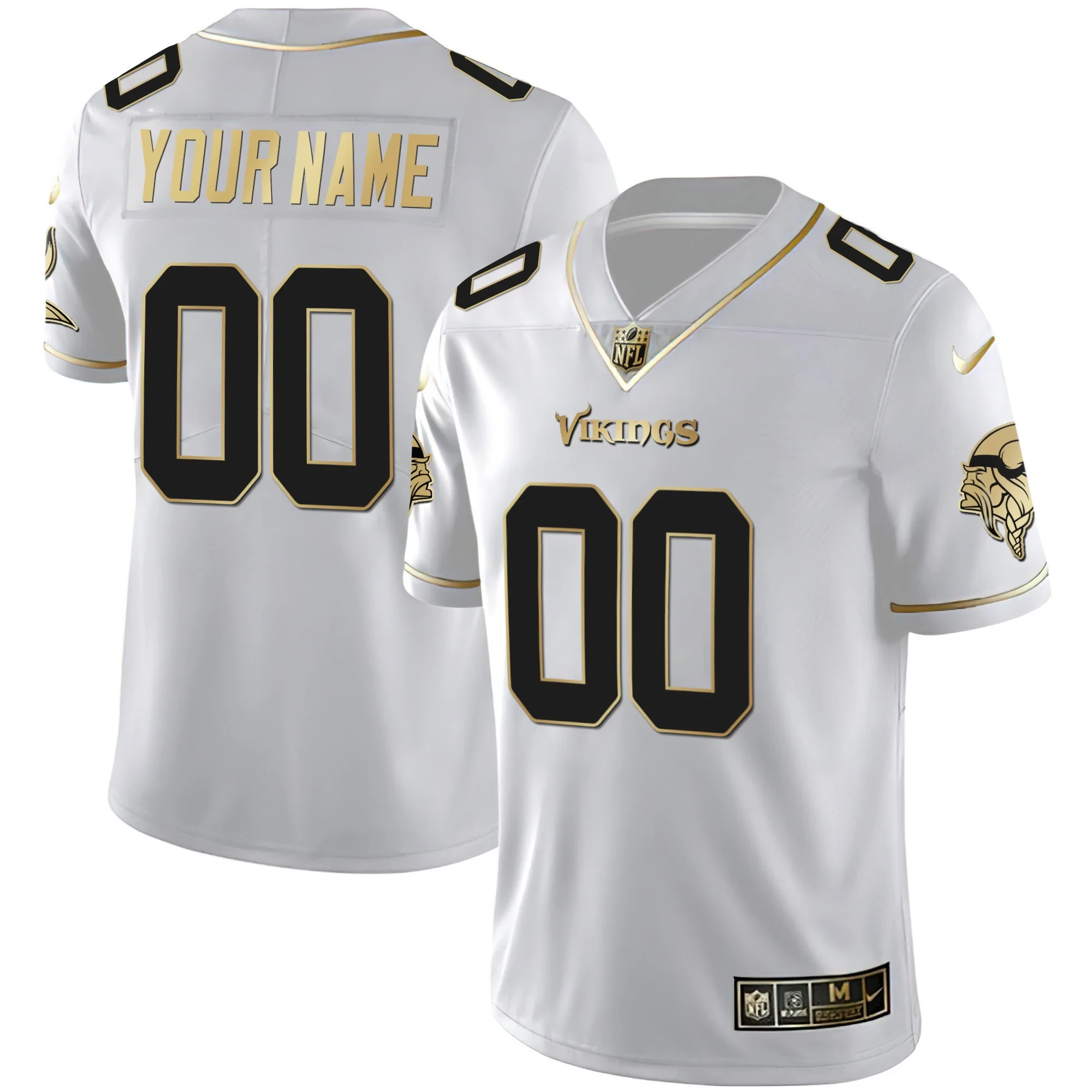 Minnesota Vikings White Gold Custom Jersey – All Stitched
