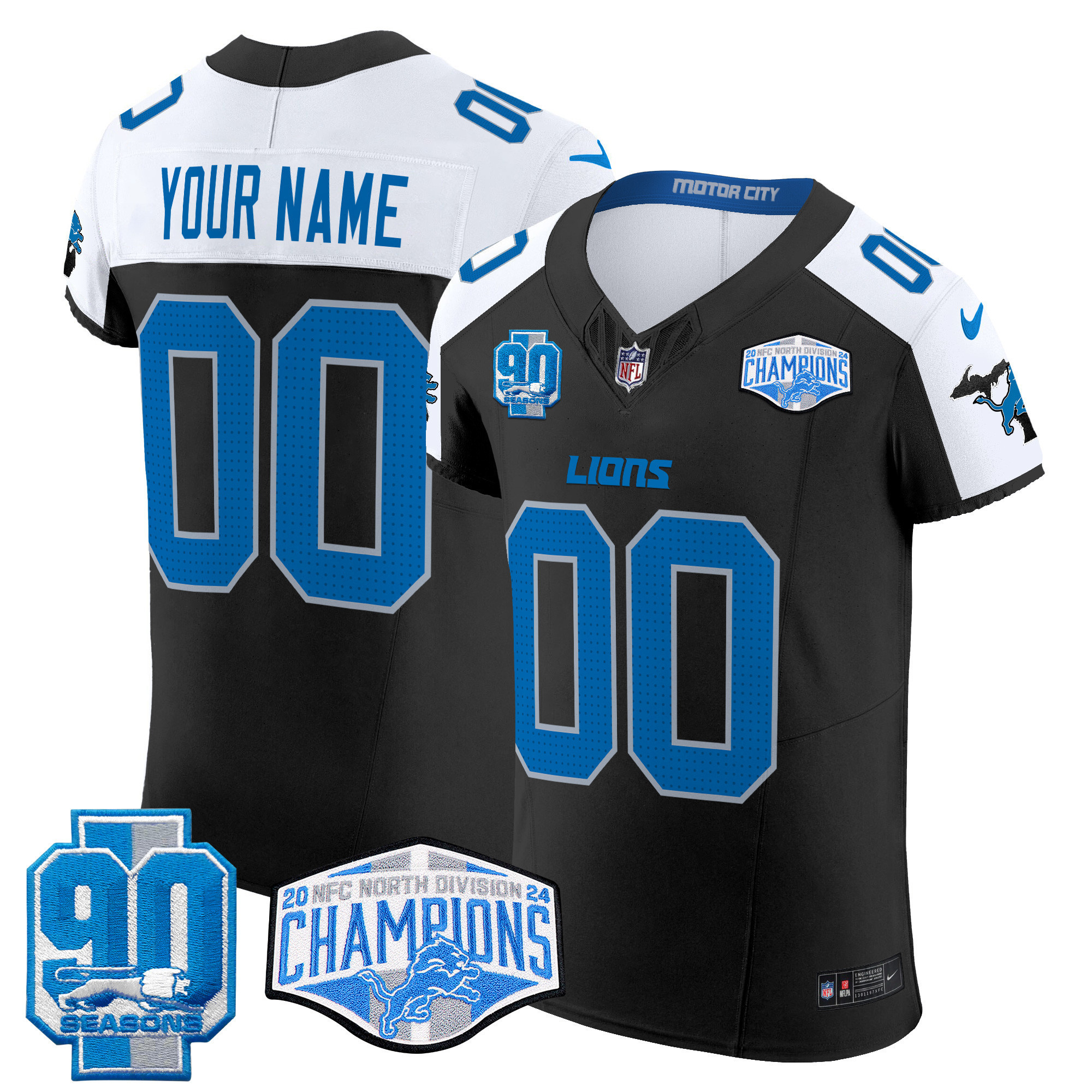 Detroit Lions 2024 NFC North Division Champions Patch Vapor Elite Custom Jersey – All Stitched