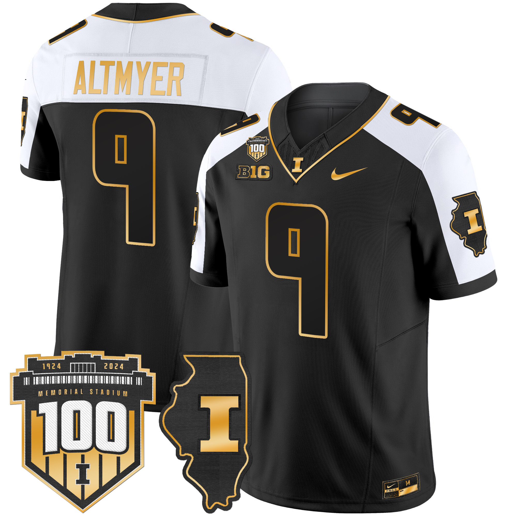Men’s Illinois Fighting Illini 100th Memorial Stadium Patch Gold Vapor Limited Jersey – All Stitched