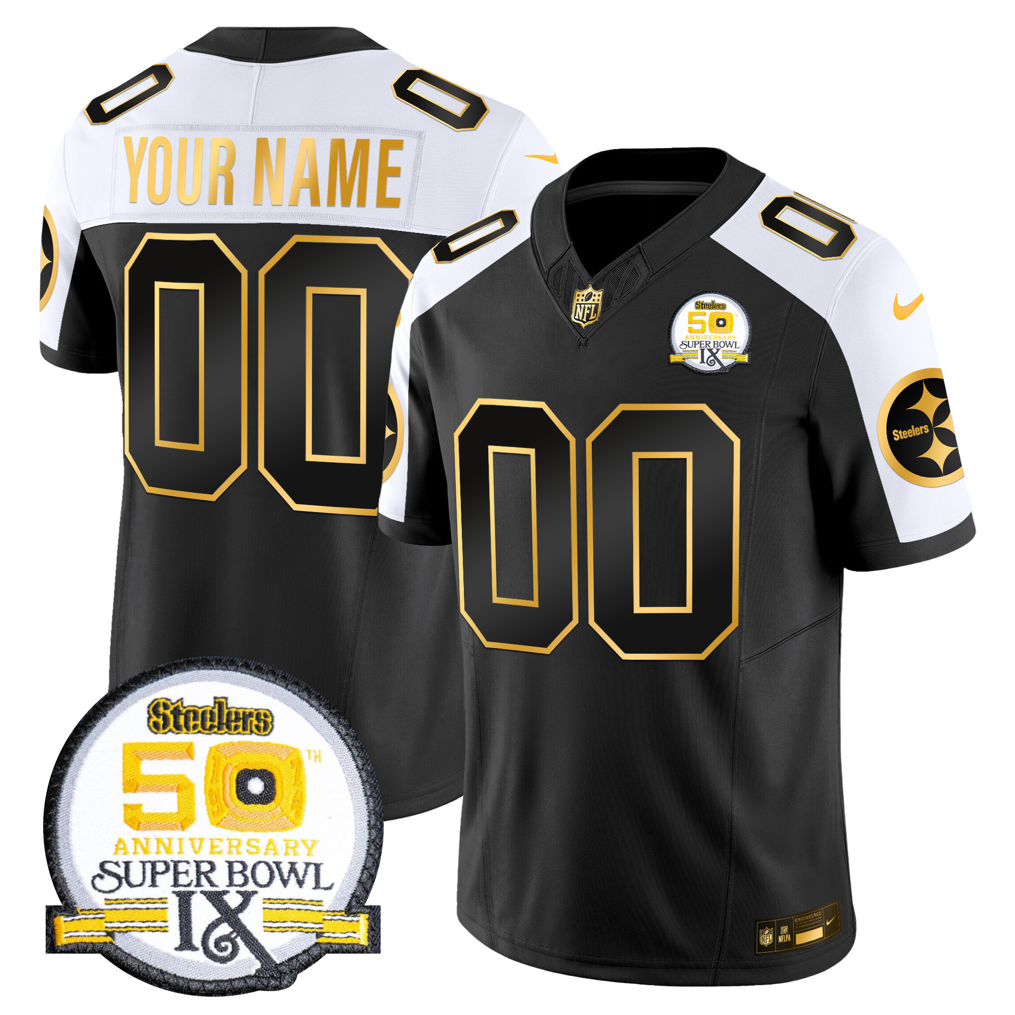 Pittsburgh Steelers 50th Anniversary of Super Bowl IX Patch Gold Vapor Limited Custom Jersey – All Stitched