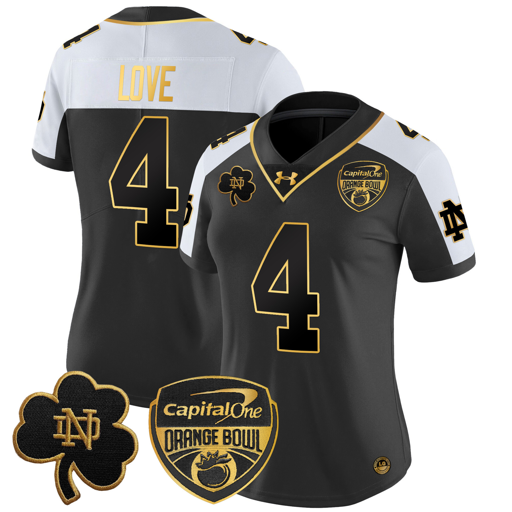 Women’s Notre Dame Fighting Irish 2024 Orange Bowl Gold Patch Vapor Limited Jersey – All Stitched