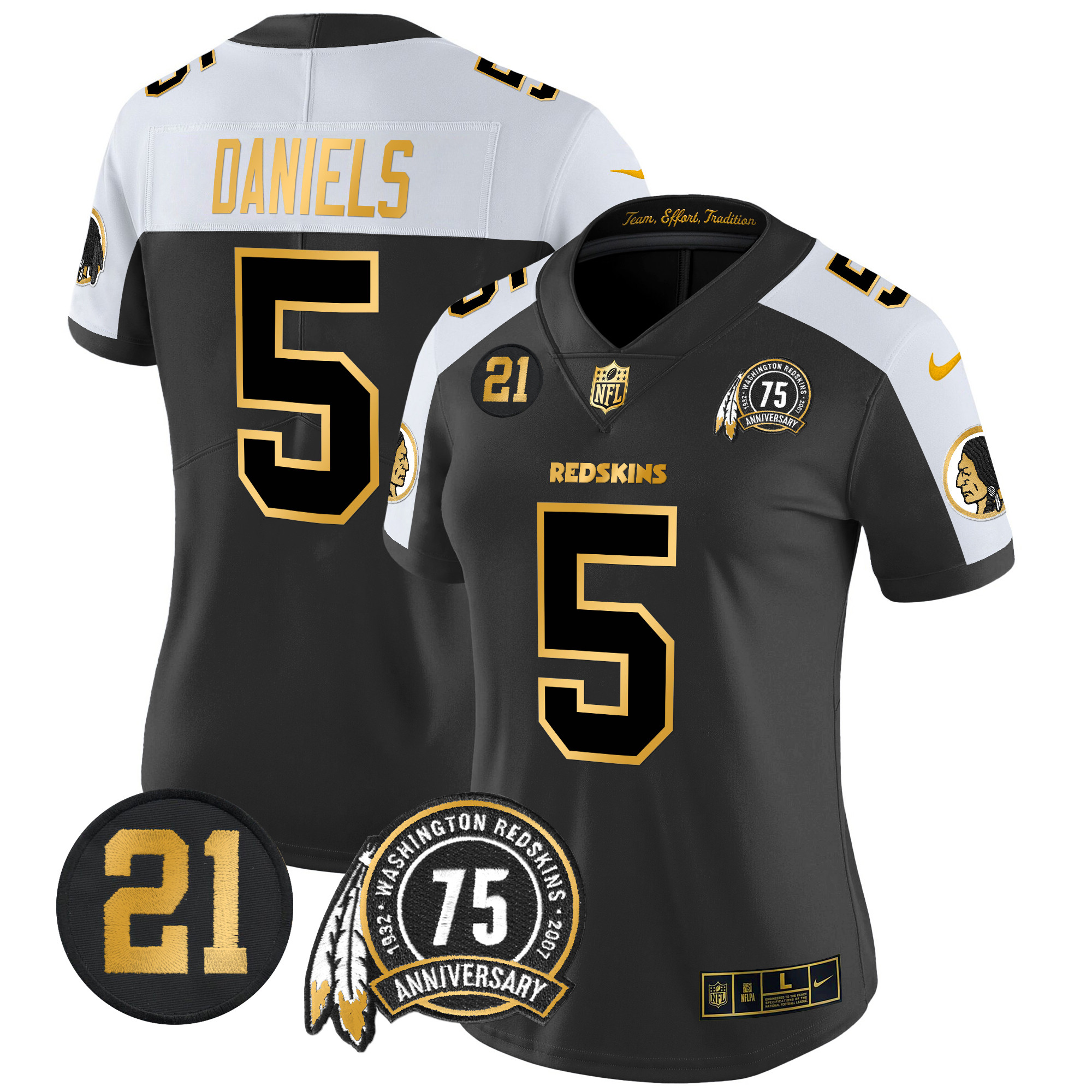 Women’s Washington Redskins 75th & Sean Taylor Patch Gold Vapor Limited Jersey – All Stitched