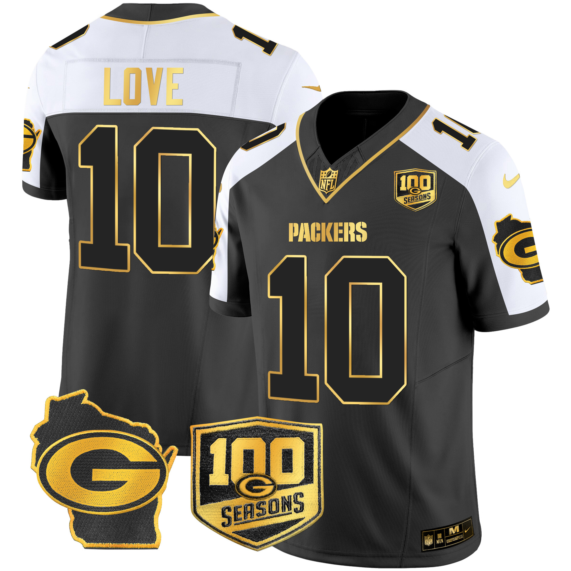 Men’s Green Bay Packers 100th Season & Home Patch Gold Vapor Limited Jersey – All Stitched