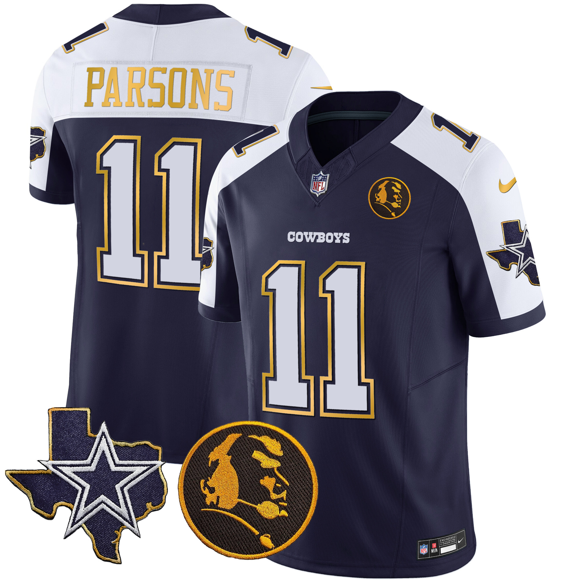 Men’s Dallas Cowboys Texas & John Madden Patch Gold Trim Vapor Jersey – All Stitched