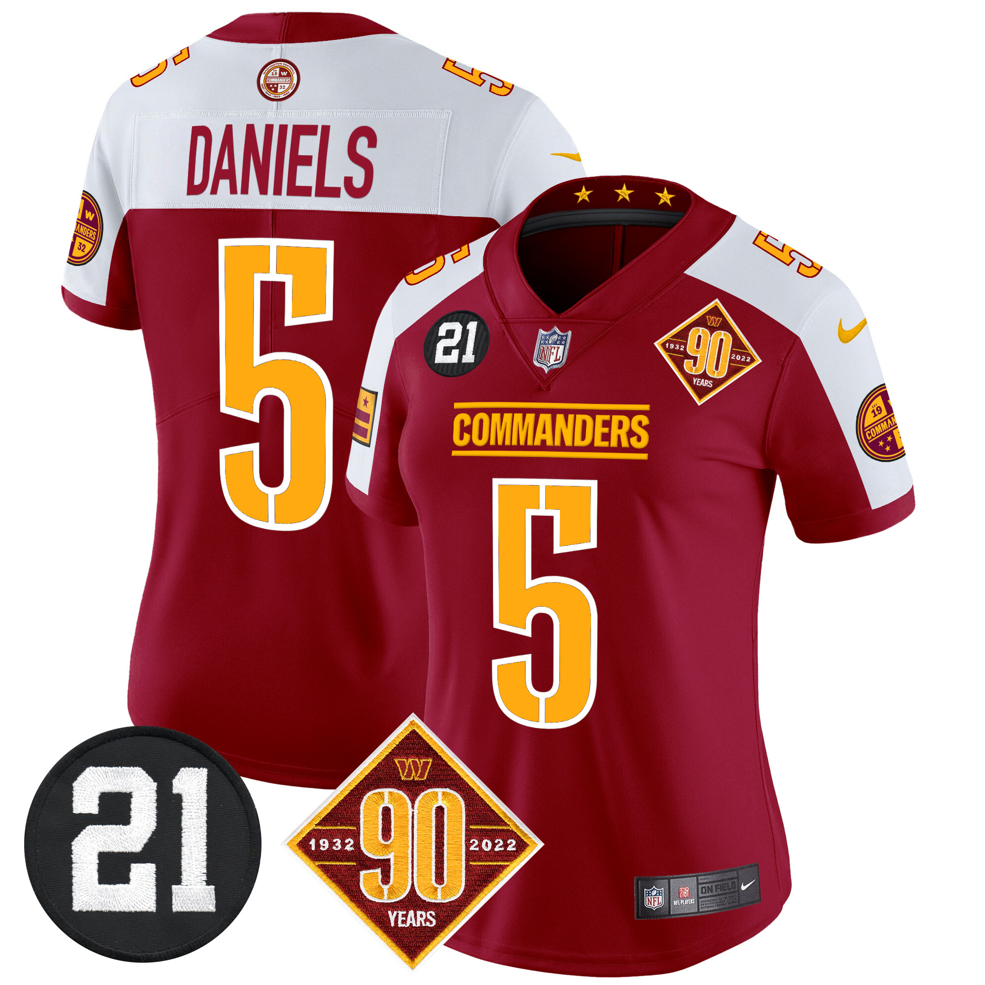 Women’s Washington Commanders 90th & Sean Taylor Patch Vapor Limited Jersey – All Stitched