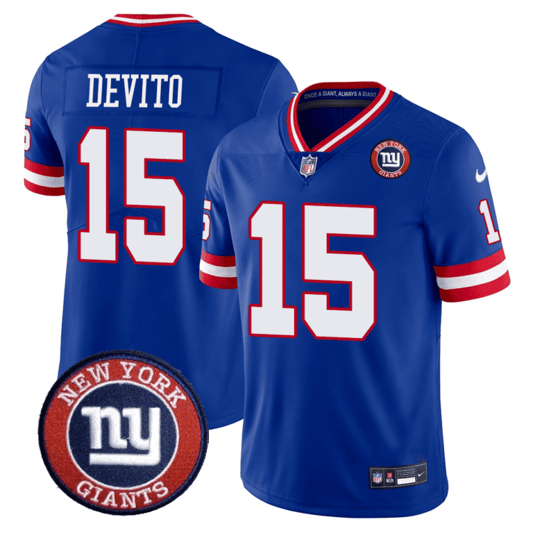 Men’s New York Giants Logo Patch Limited Jersey – All Stitched