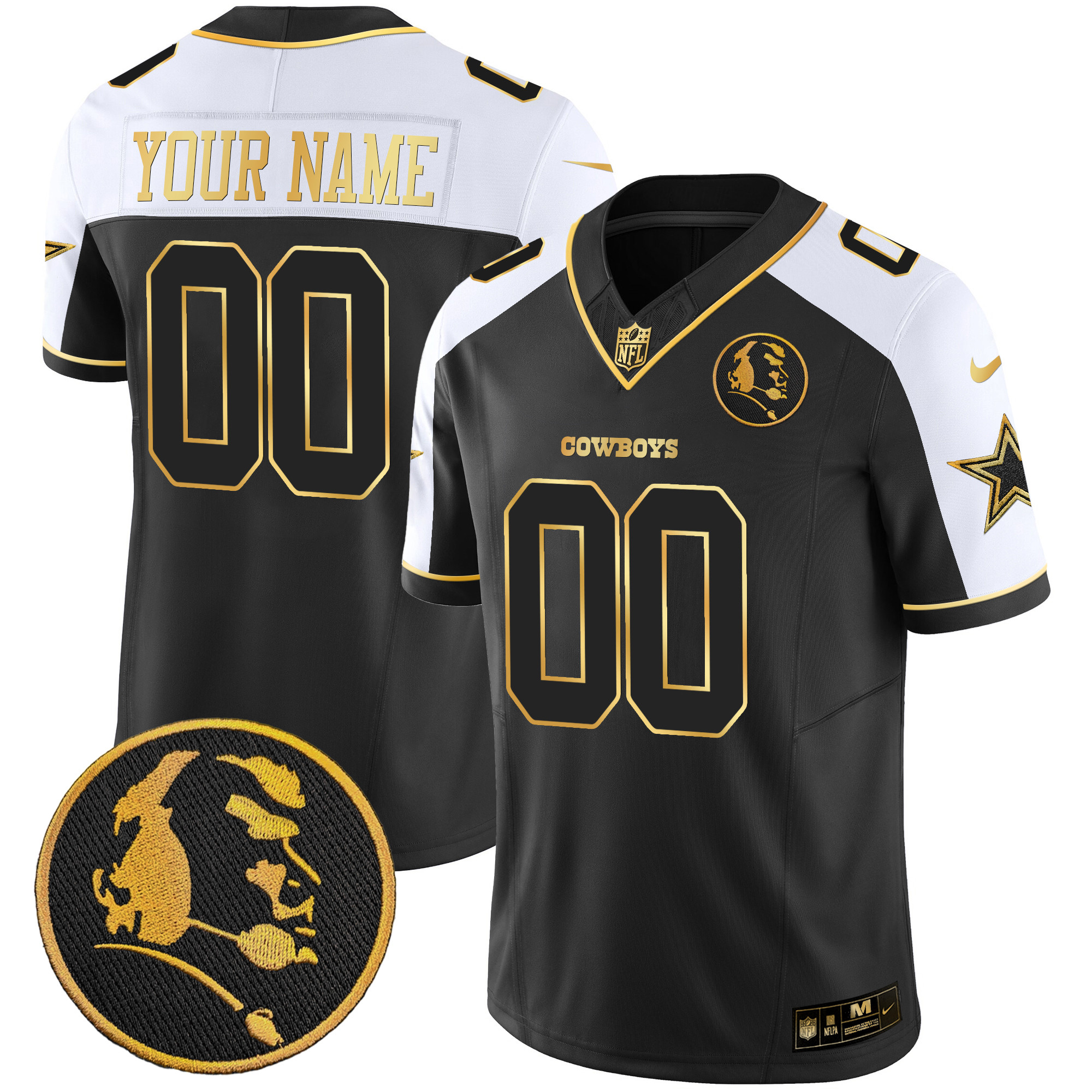 Dallas Cowboys John Madden Patch Gold Vapor Custom Jersey – All Stitched