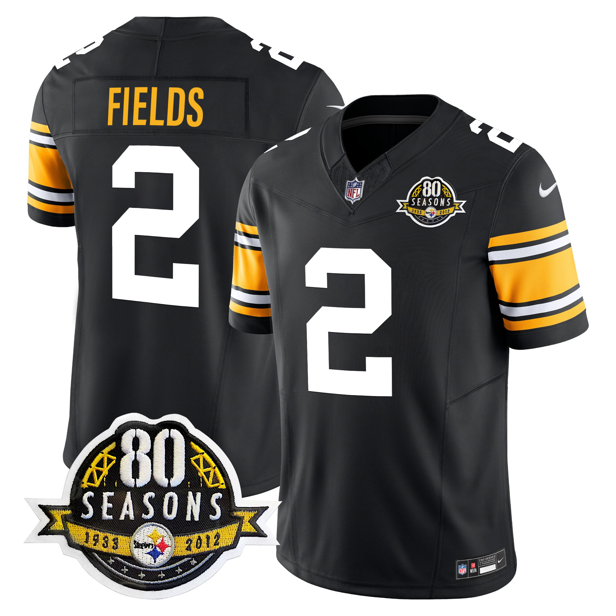 Men’s Pittsburgh Steelers 80th Anniversary Patch Vapor Limited Jersey – All Stitched