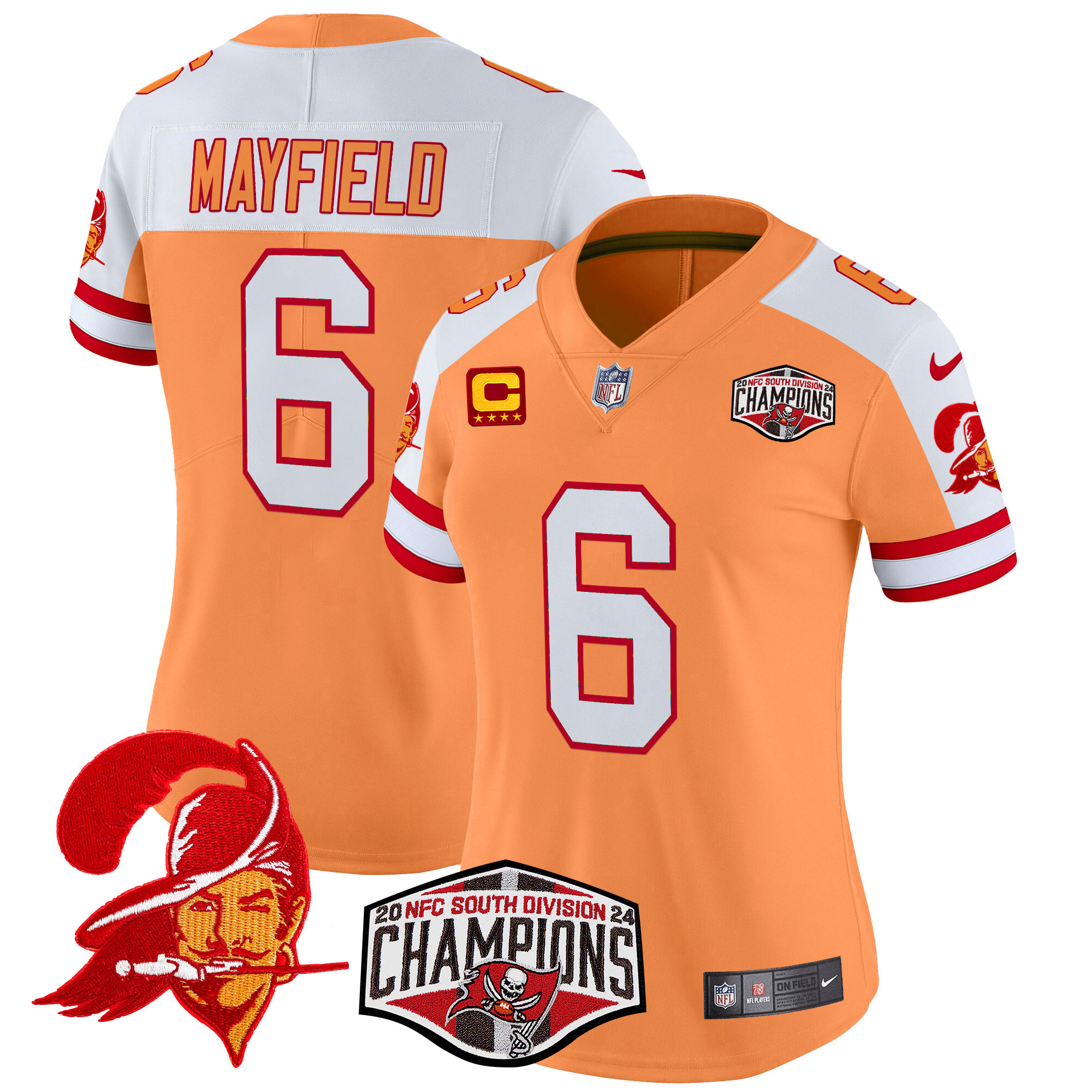 Women’s Tampa Bay Buccaneers Creamsicle 2024 NFC South Division Champions Patch Vapor Limited Jersey – All Stitched