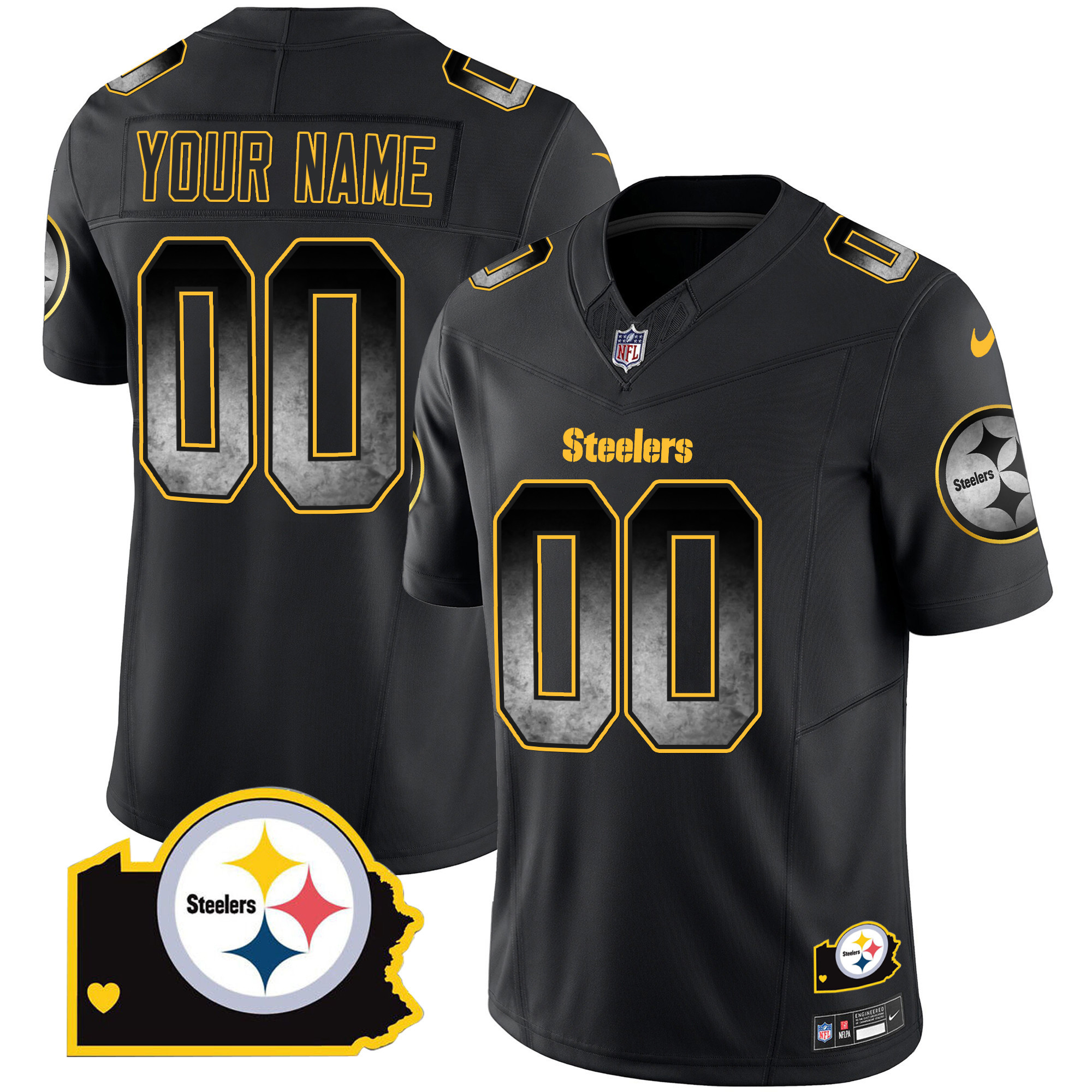 Pittsburgh Steelers Arch Smoke Home Patch Vapor Custom Jersey – All Stitched