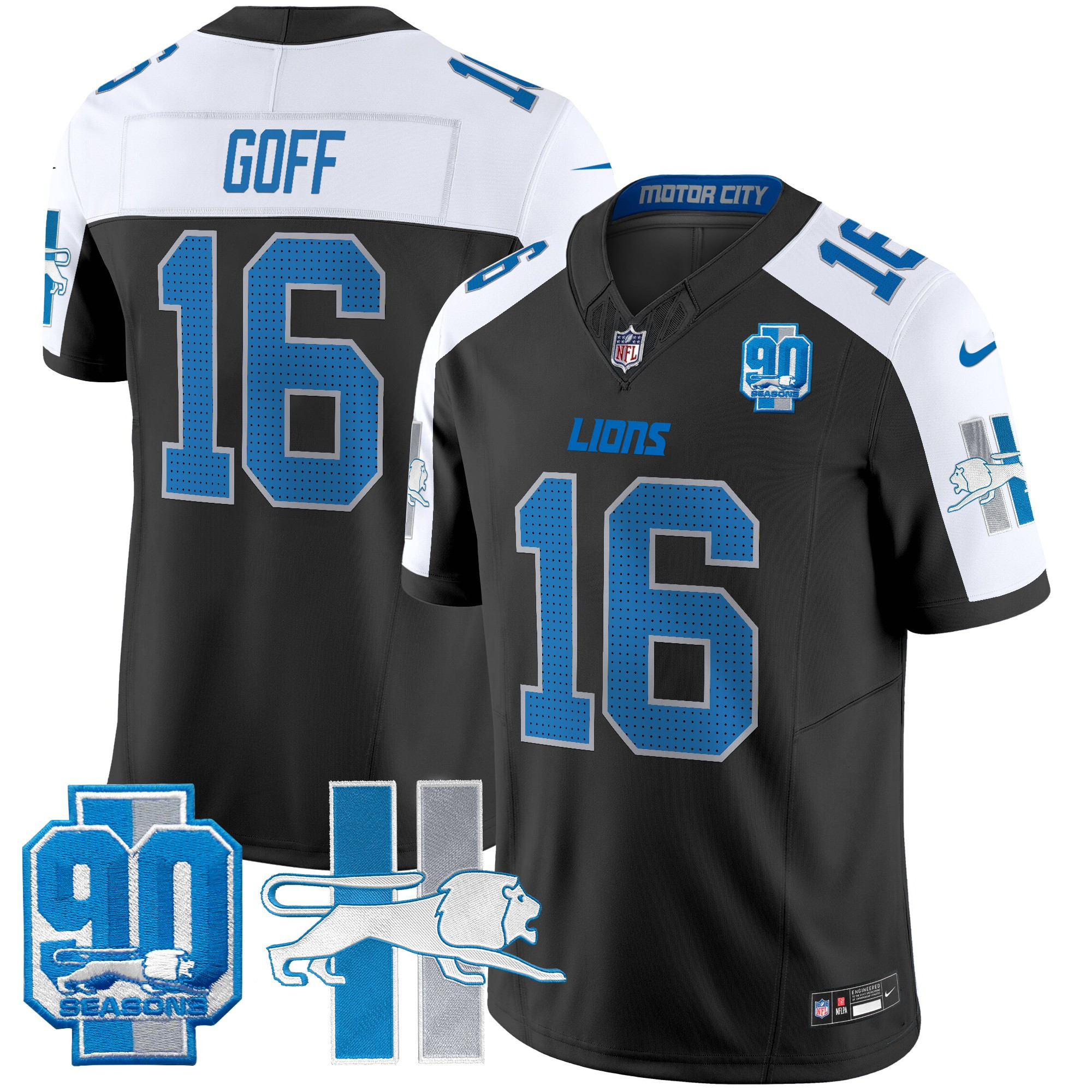 Men’s Detroit Lions Throwback 90th Year Patch Vapor Limited Jersey – All Stitched