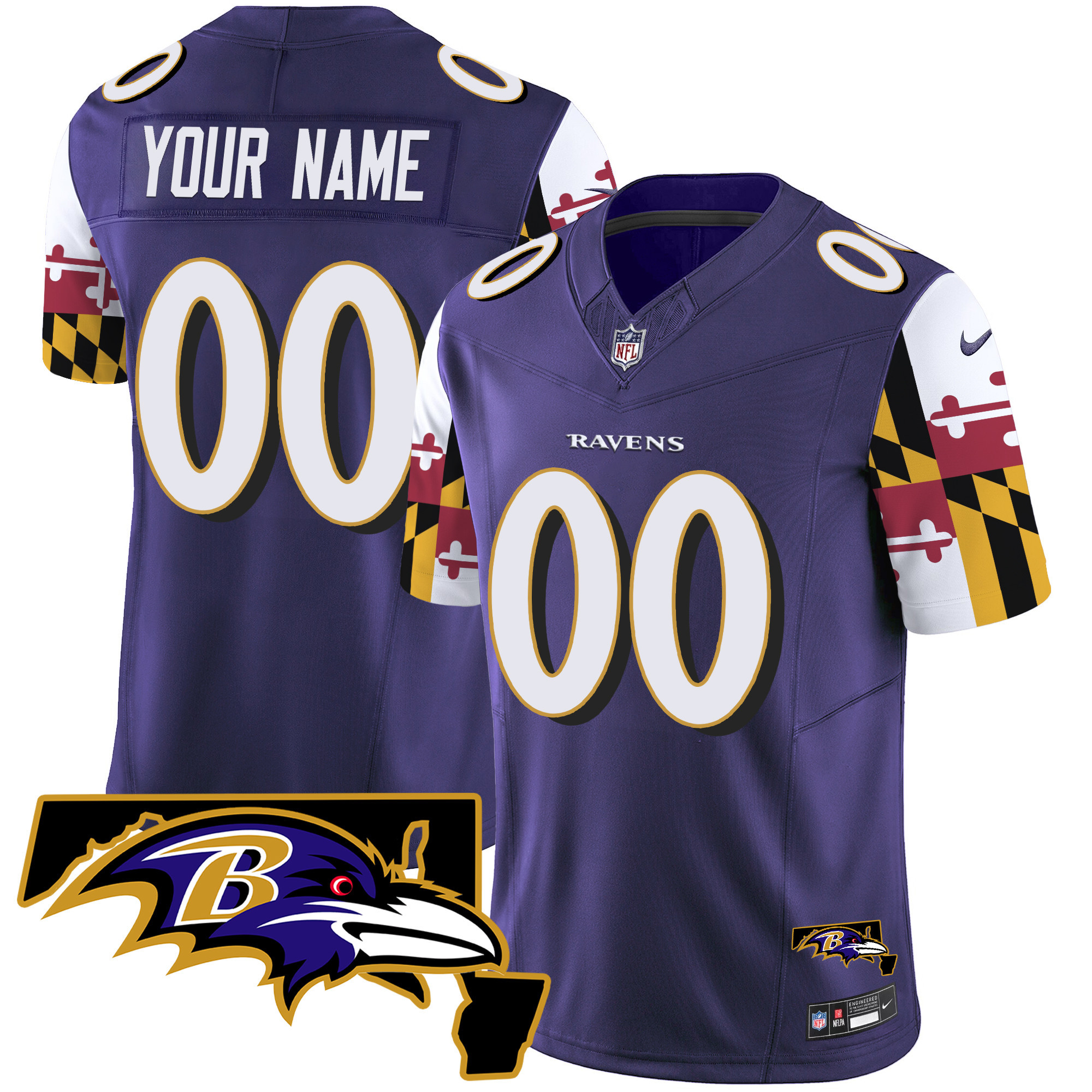 Baltimore Ravens Maryland Flag Vapor Limited Custom Jersey V2 – All Stitched