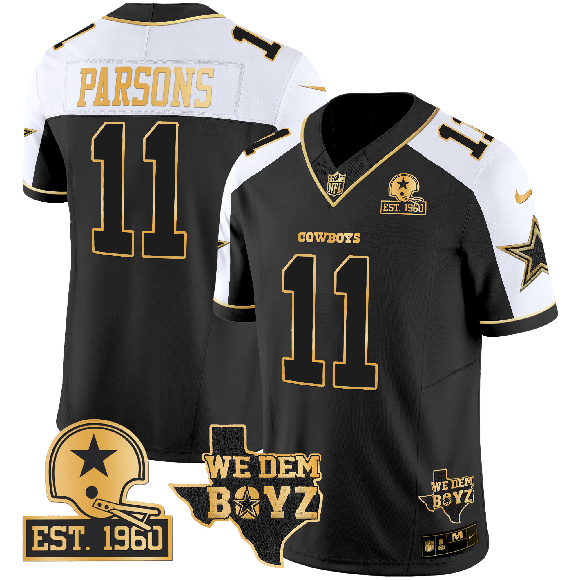 Men’s Dallas Cowboys Est. 1960 & We Dem Boyz Patch Gold Vapor Limited Jersey V2 – All Stitched