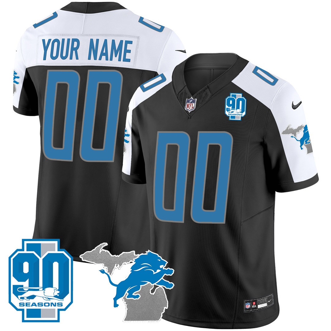 Detroit Lions 90th Year & Michigan Patch Custom Vapor Jersey – All Stitched
