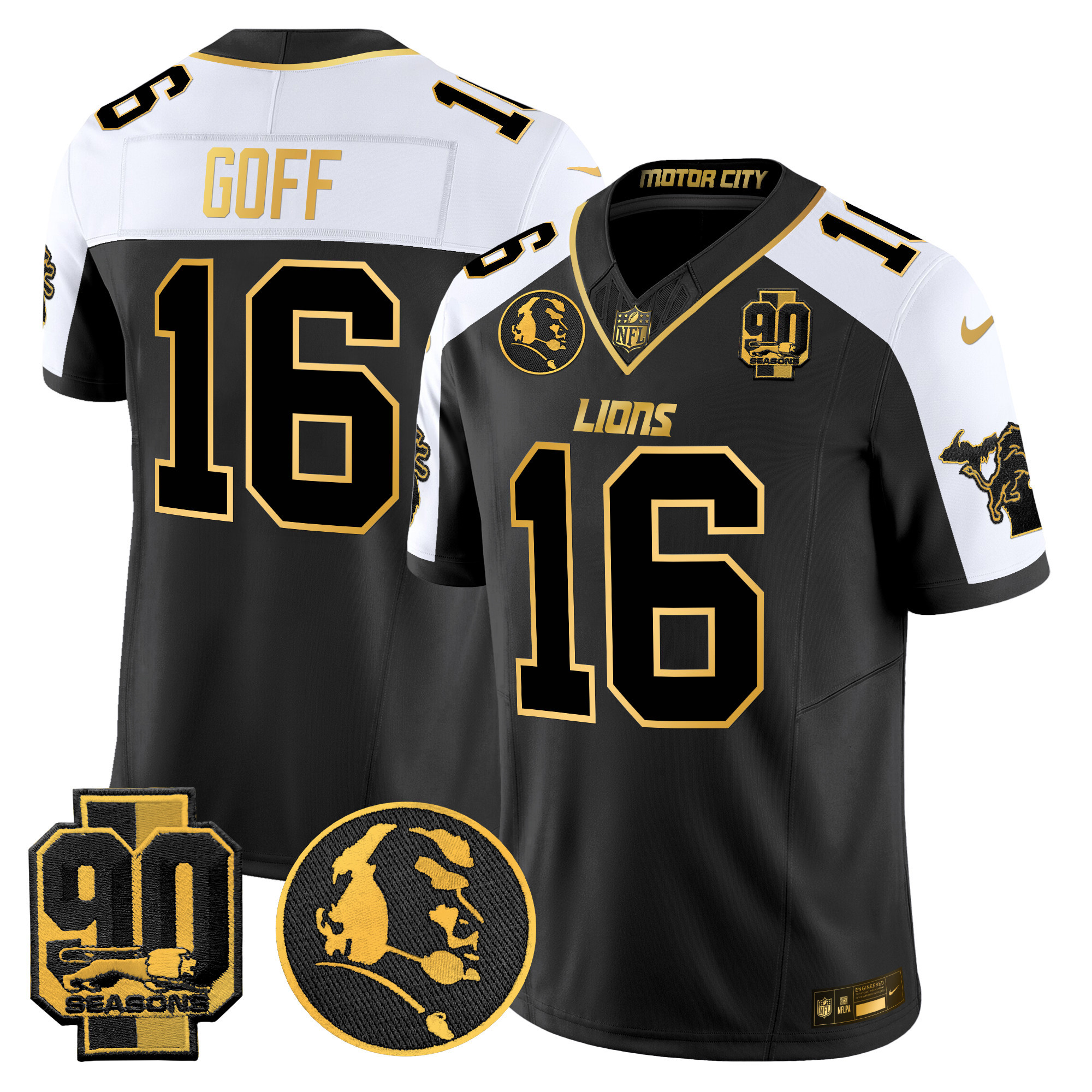 Men’s Detroit Lions 2024 90th & John Madden Patch Gold Vapor Limited Jersey – All Stitched