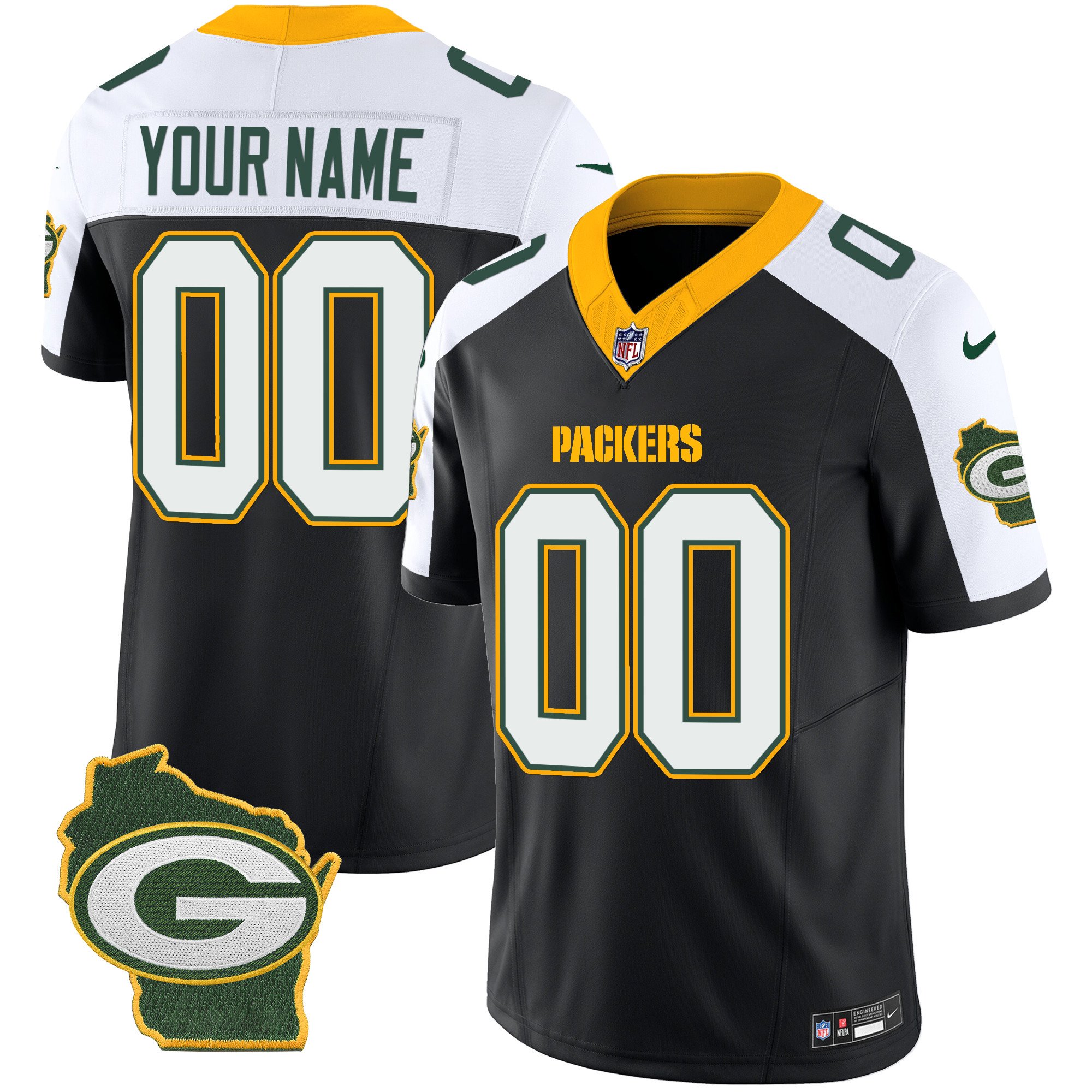 Green Bay Packers Home Patch Vapor Custom Jersey V3 – All Stitched