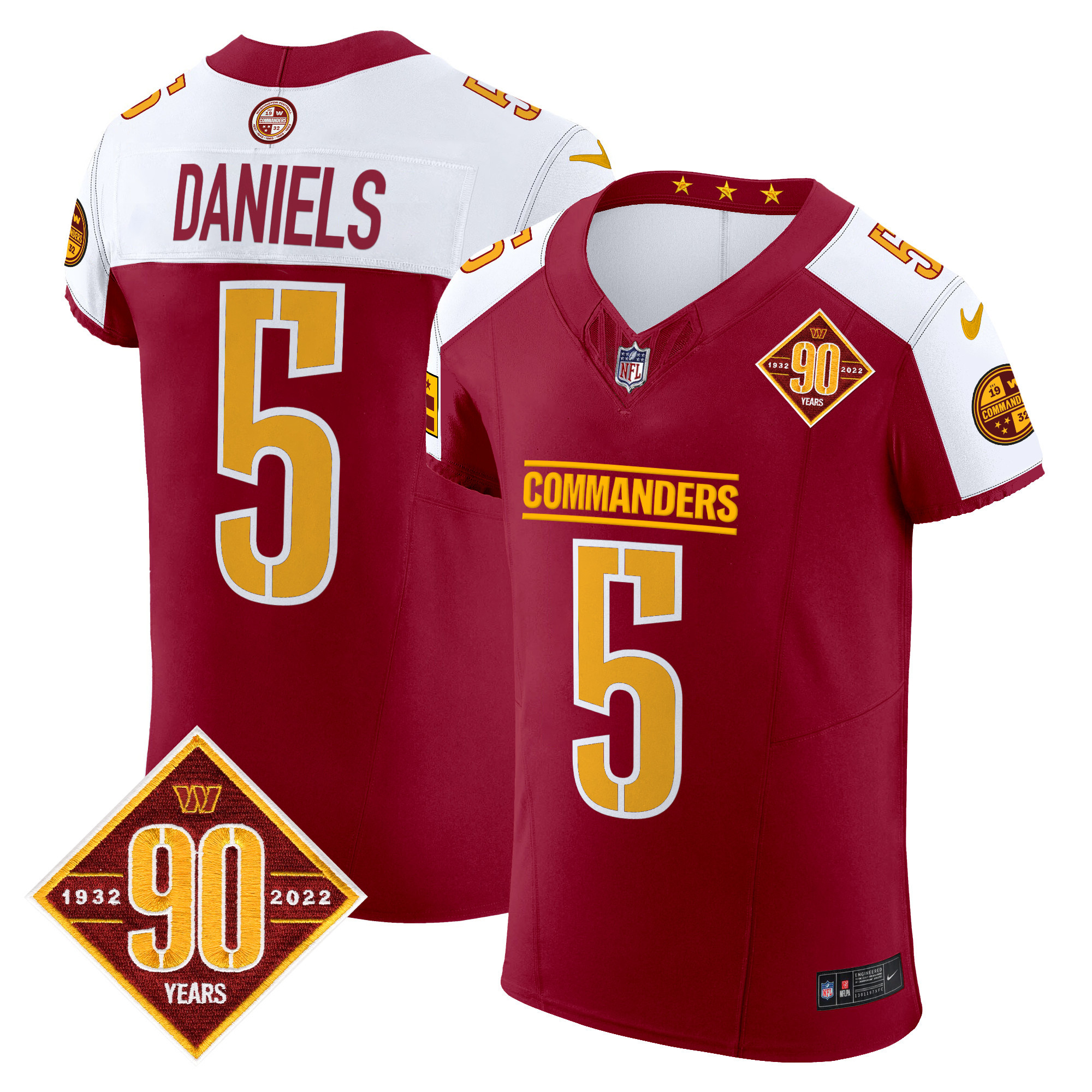Men’s Washington Commanders 90th Anniversary Patch Vapor Elite Jersey – All Stitched