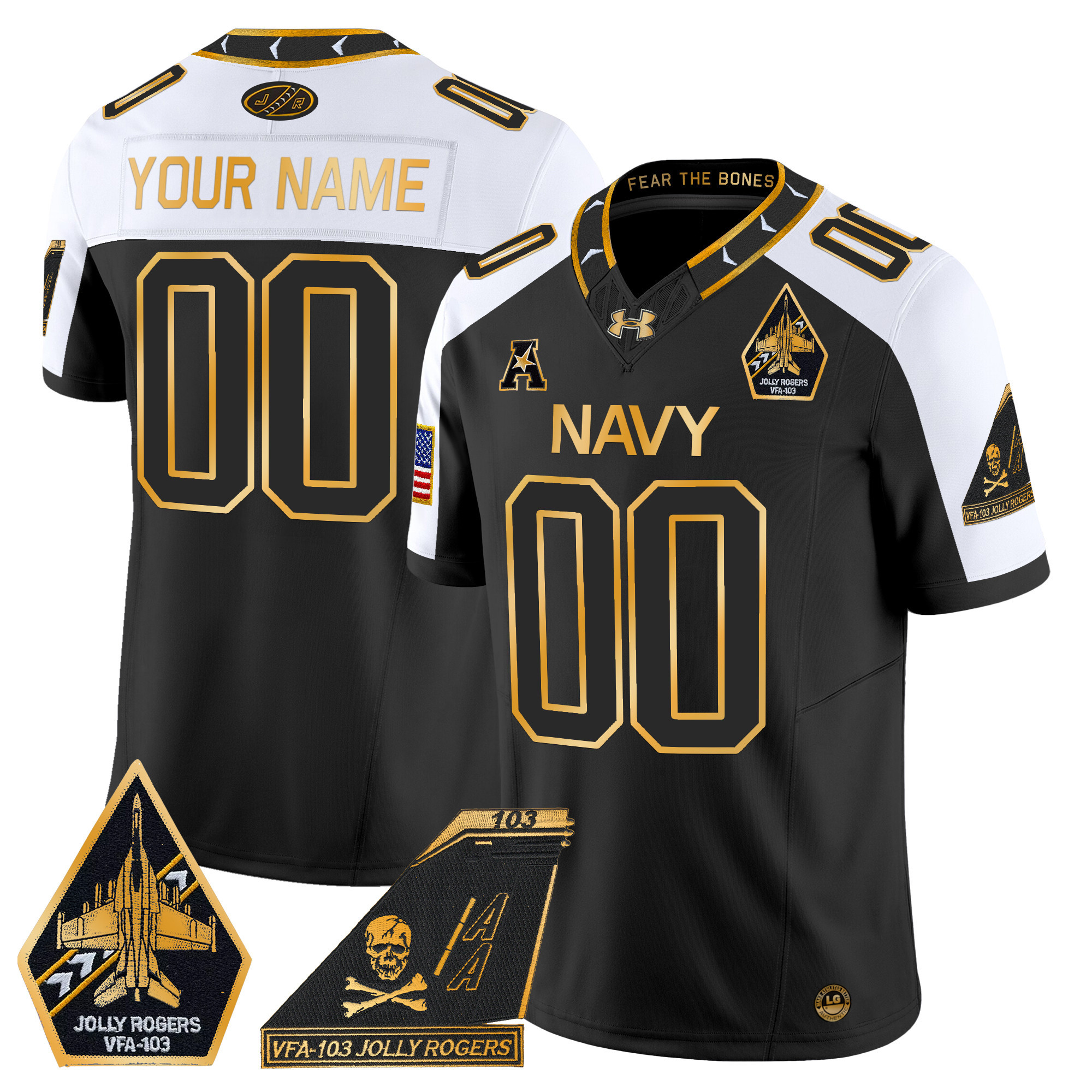 Navy Midshipmen 2024 Jolly Rogers Patch Gold Vapor Limited Custom Jersey – All Stitched