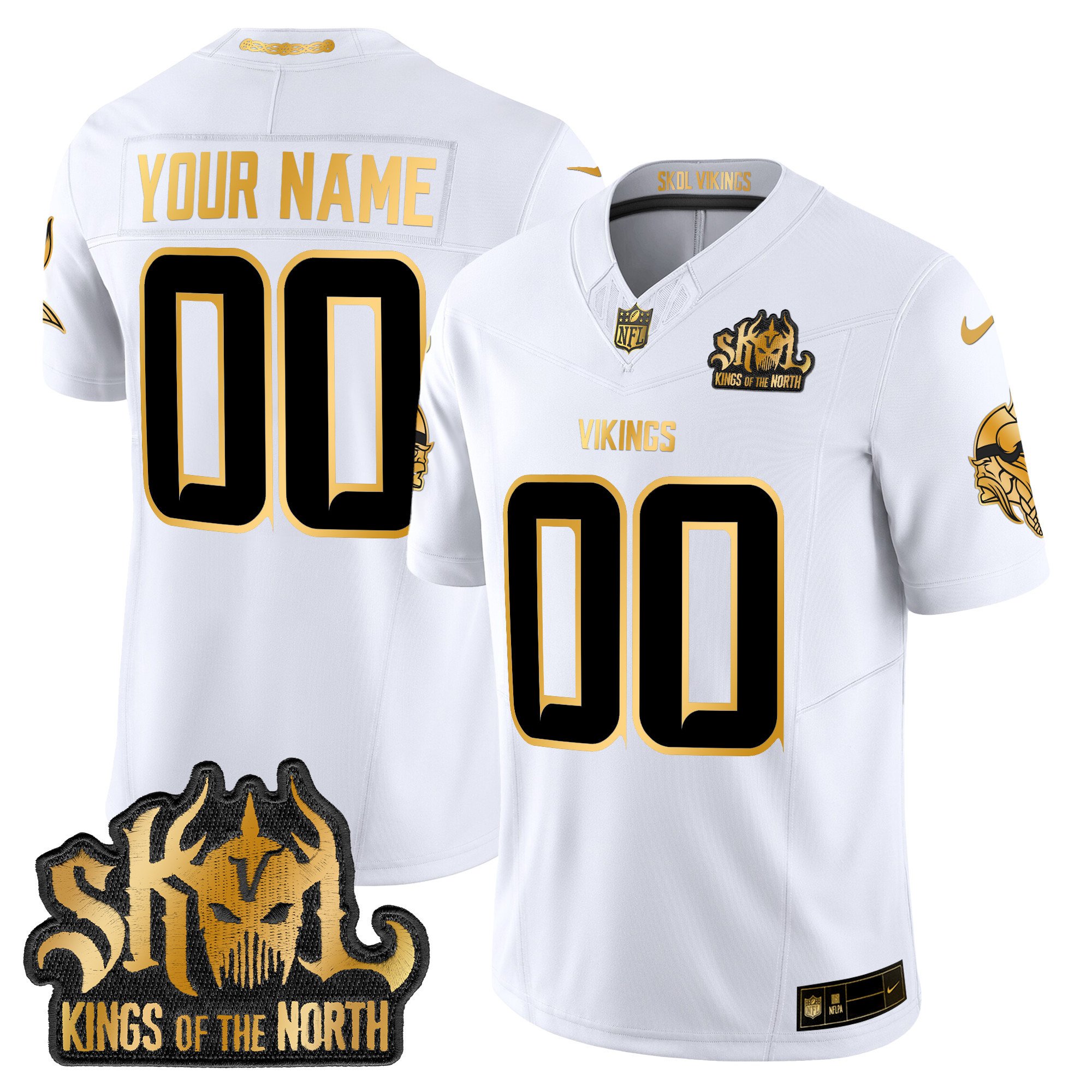Minnesota Vikings 2024 Winter Warrior Skol Patch Gold Vapor Limited Custom Jersey – All Stitched