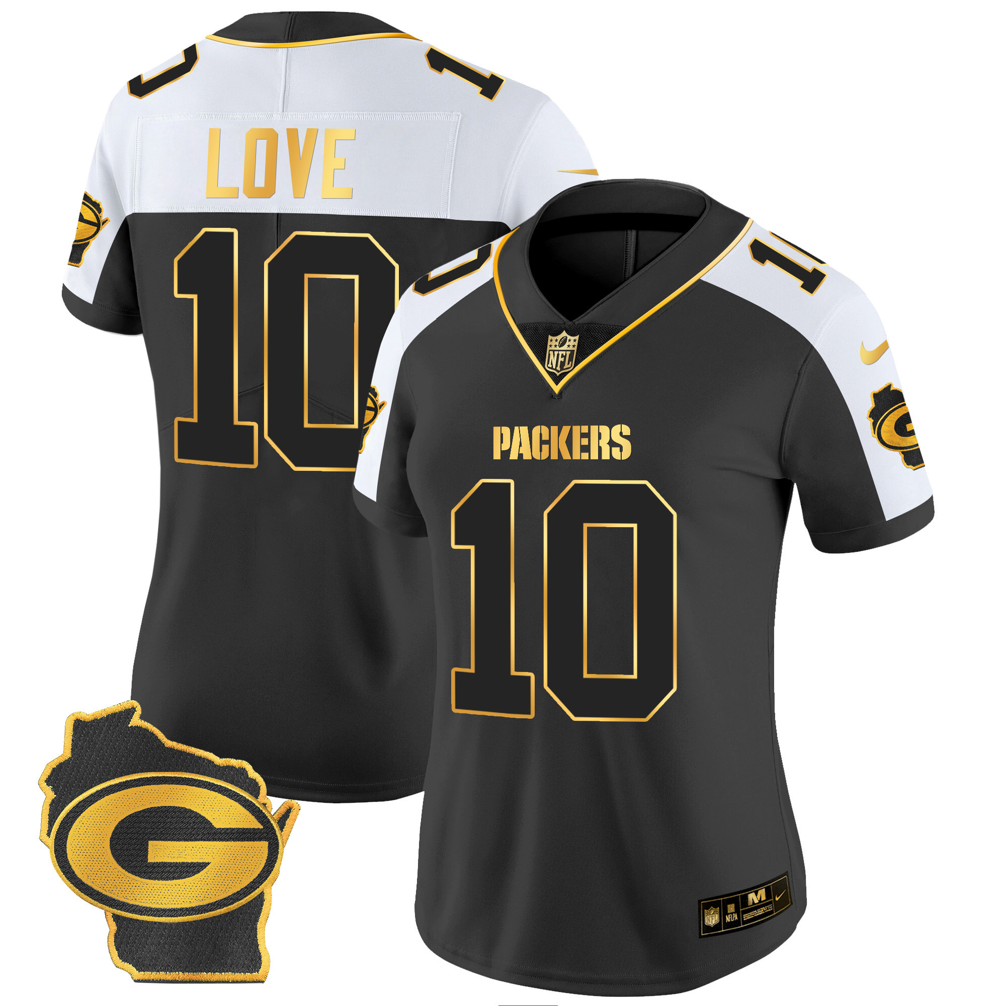 Women’s Green Bay Packers Home Patch Gold Vapor Jersey – All Stitched