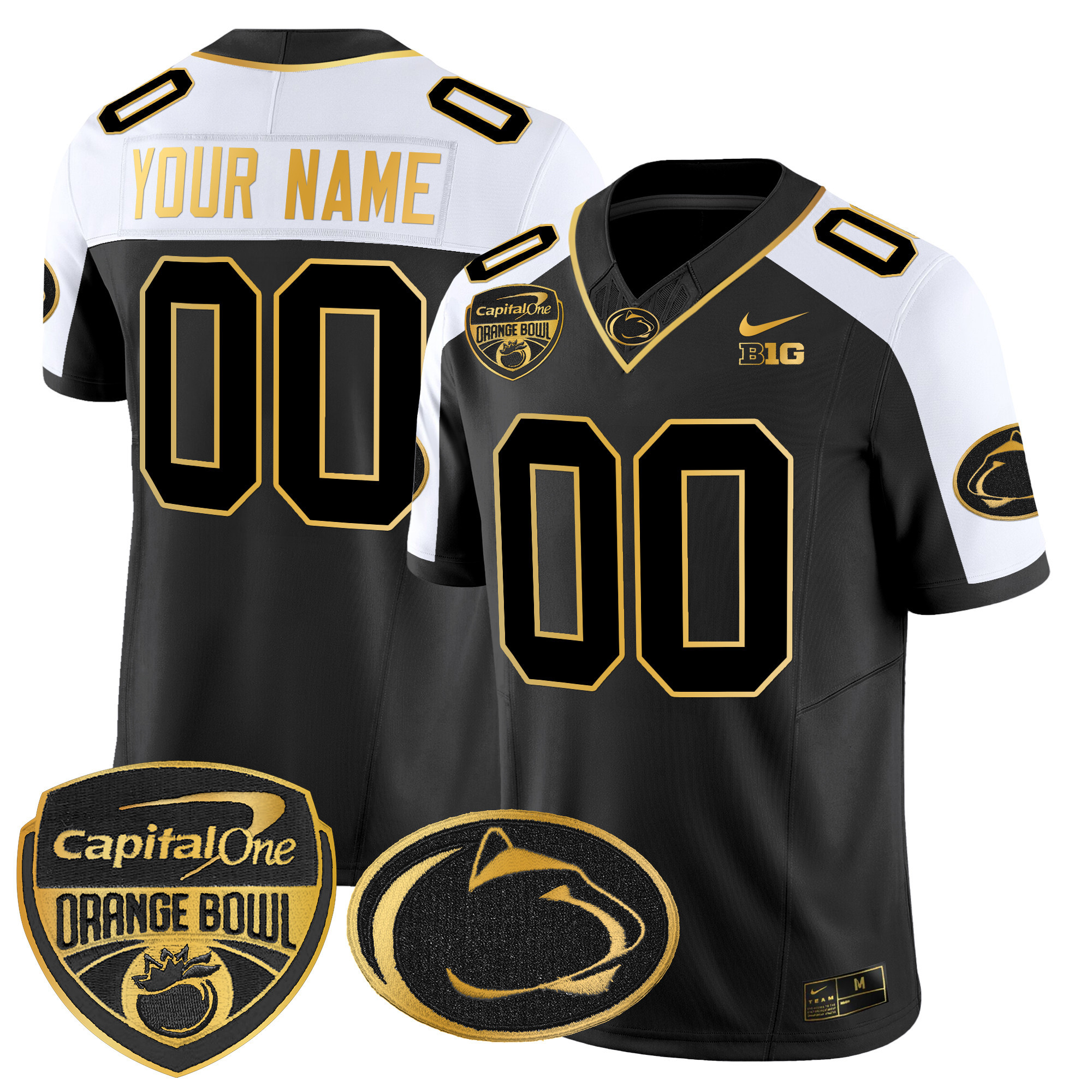Penn State Nittany Lions Orange Bowl Patch Gold Vapor Limited Custom Jersey V2 – All Stitched