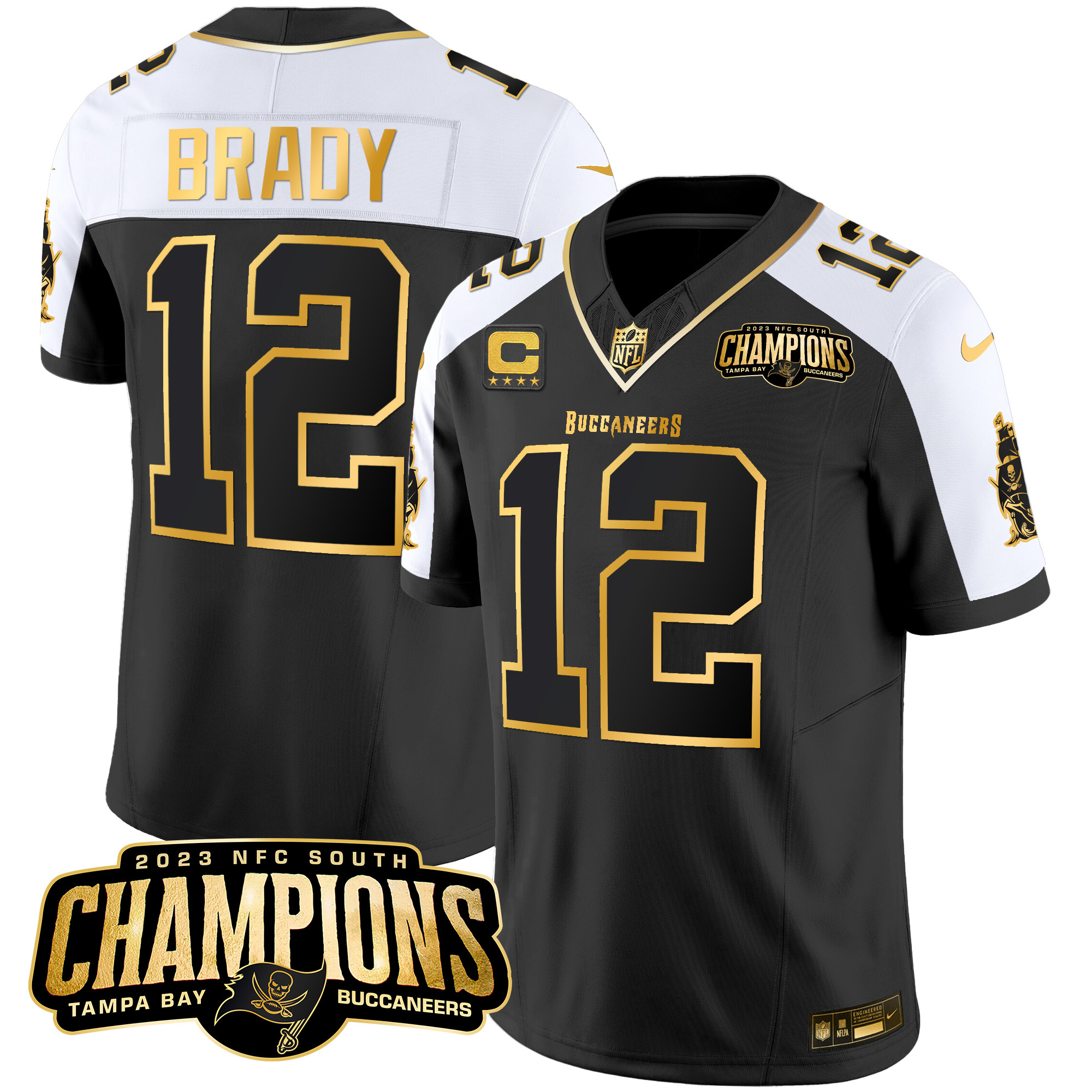 Men’s Tampa Bay Buccaneers 2023 NFC South Champions Patch Gold Vapor Jersey – All Stitched
