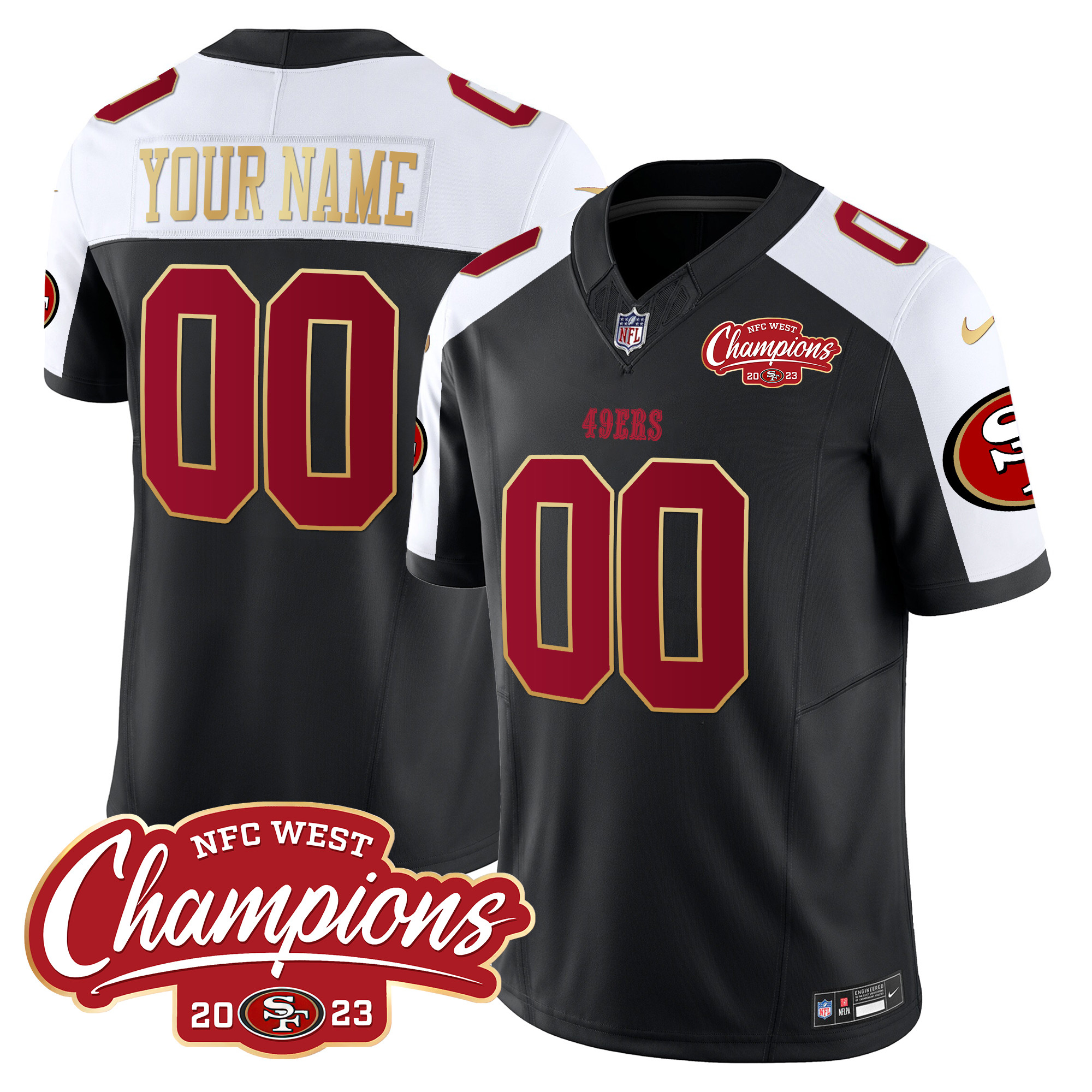 San Francisco 49ers NFC West Champions Gold Trim Vapor Custom Jersey – All Stitched