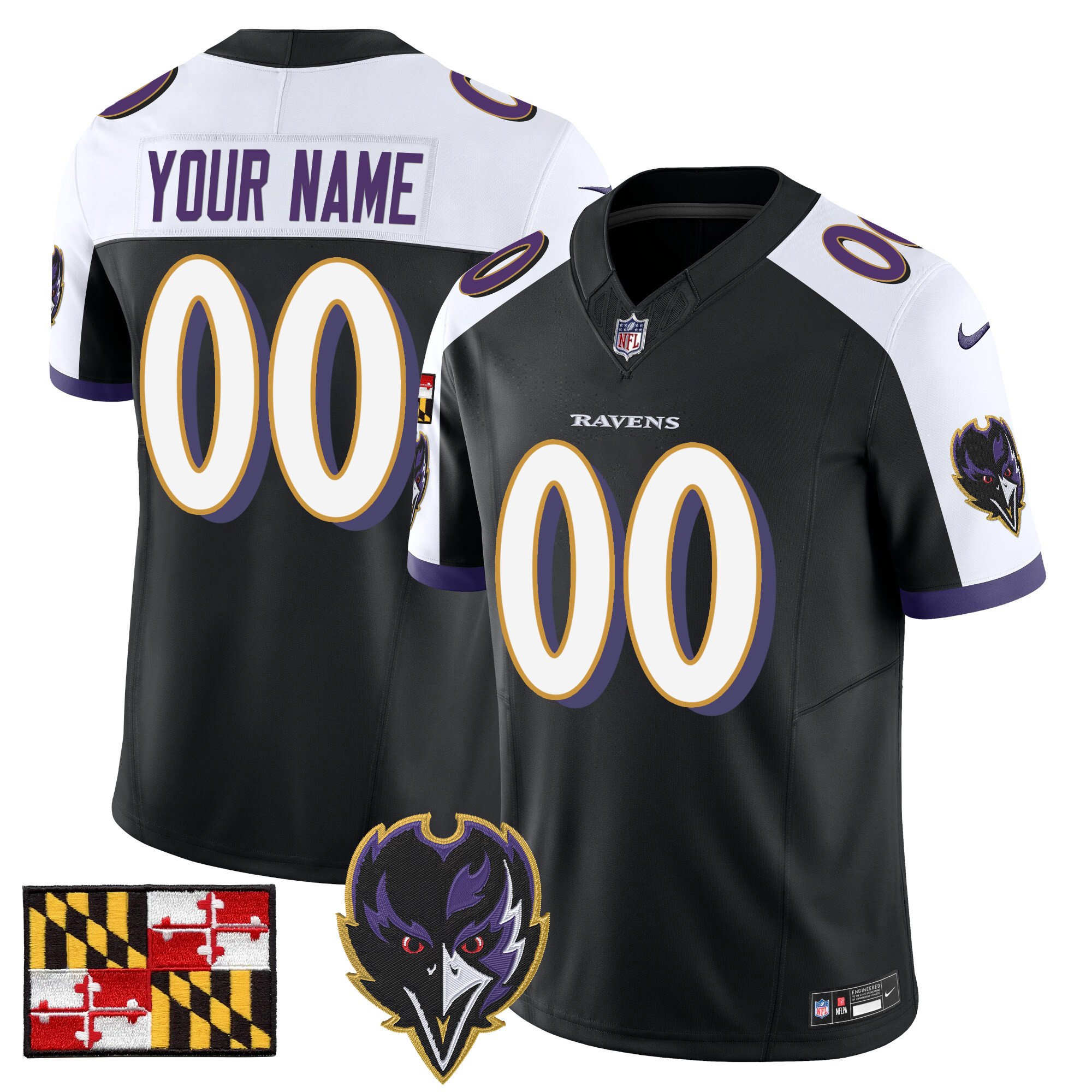 Baltimore Ravens 2024 Maryland Flag Vapor Limited Custom Jersey V2 – All Stitched