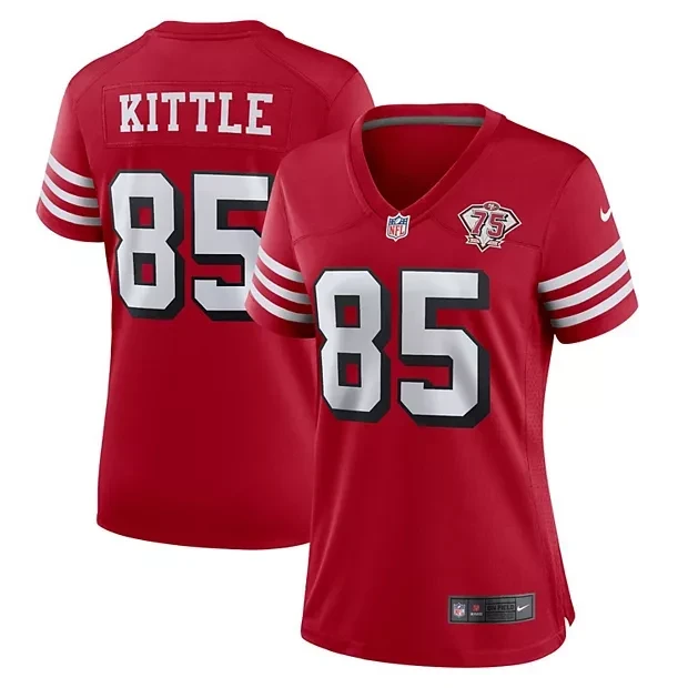Women’s George Kittle San Francisco 49ers Scarlet 75th Patch Jersey – All Stitched