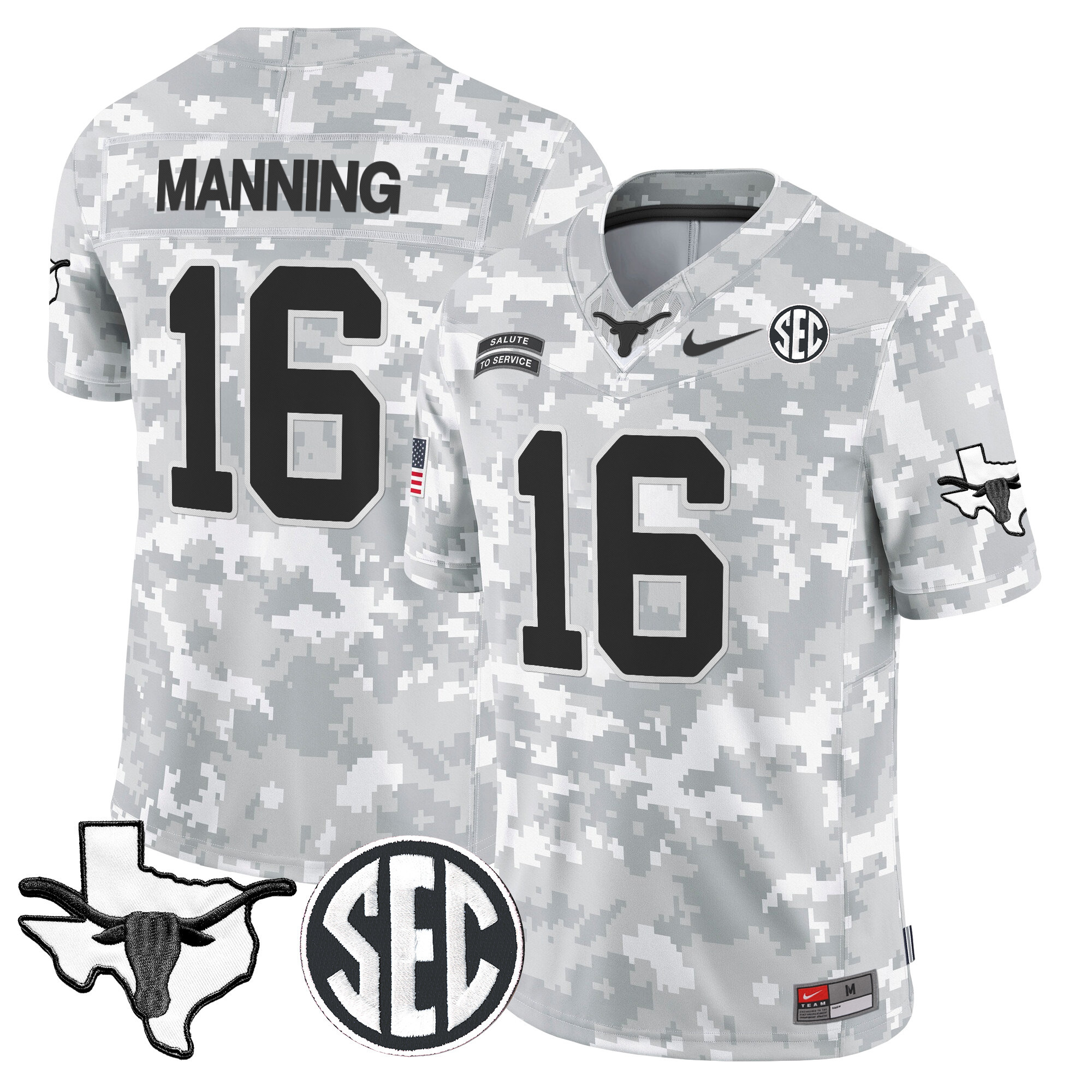 Texas Longhorns 2024 Salute to Service Vapor Limited Jersey – Arctic Camo – All Stitched