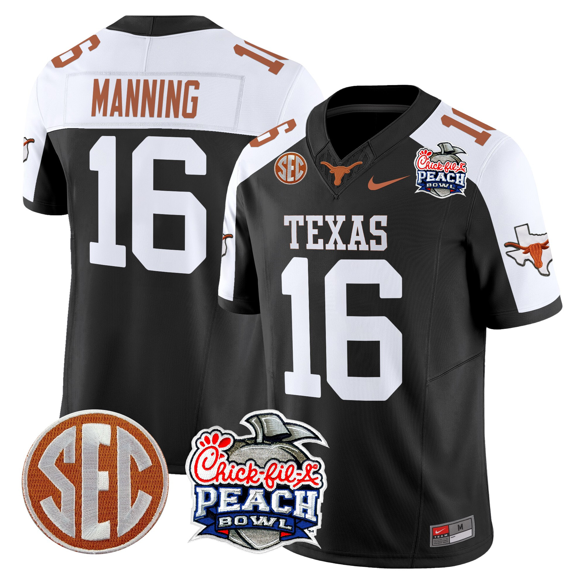 Men’s Texas Longhorns Peach Bowl Patch Vapor Limited Jersey – All Stitched