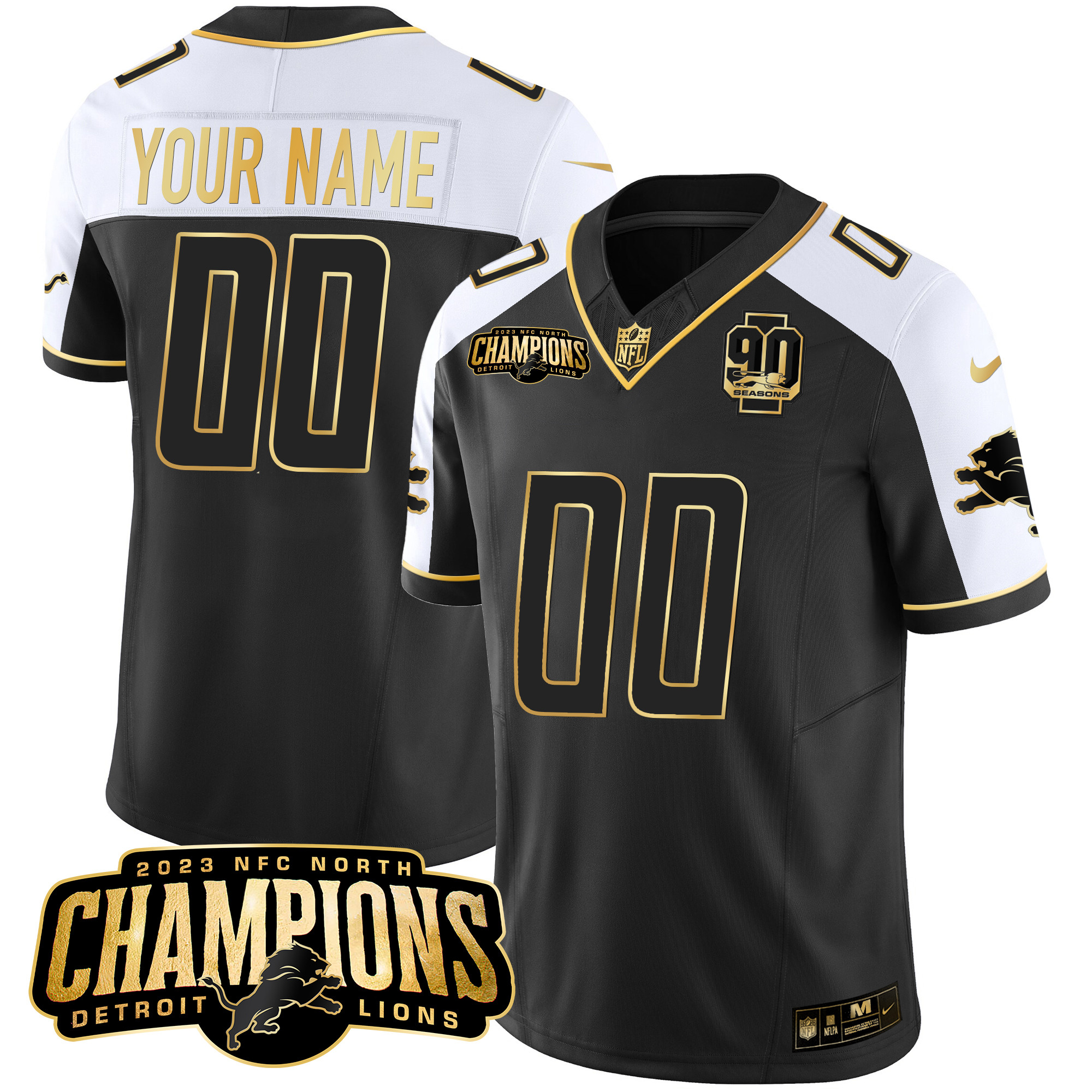 Detroit Lions 2023 NFC North Champions Patch Gold Vapor Custom Jersey V2 – All Stitched