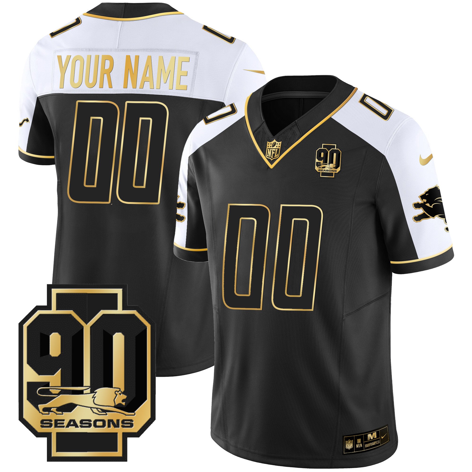 Detroit Lions 90th Year Patch Gold Custom Jersey – All Stitched