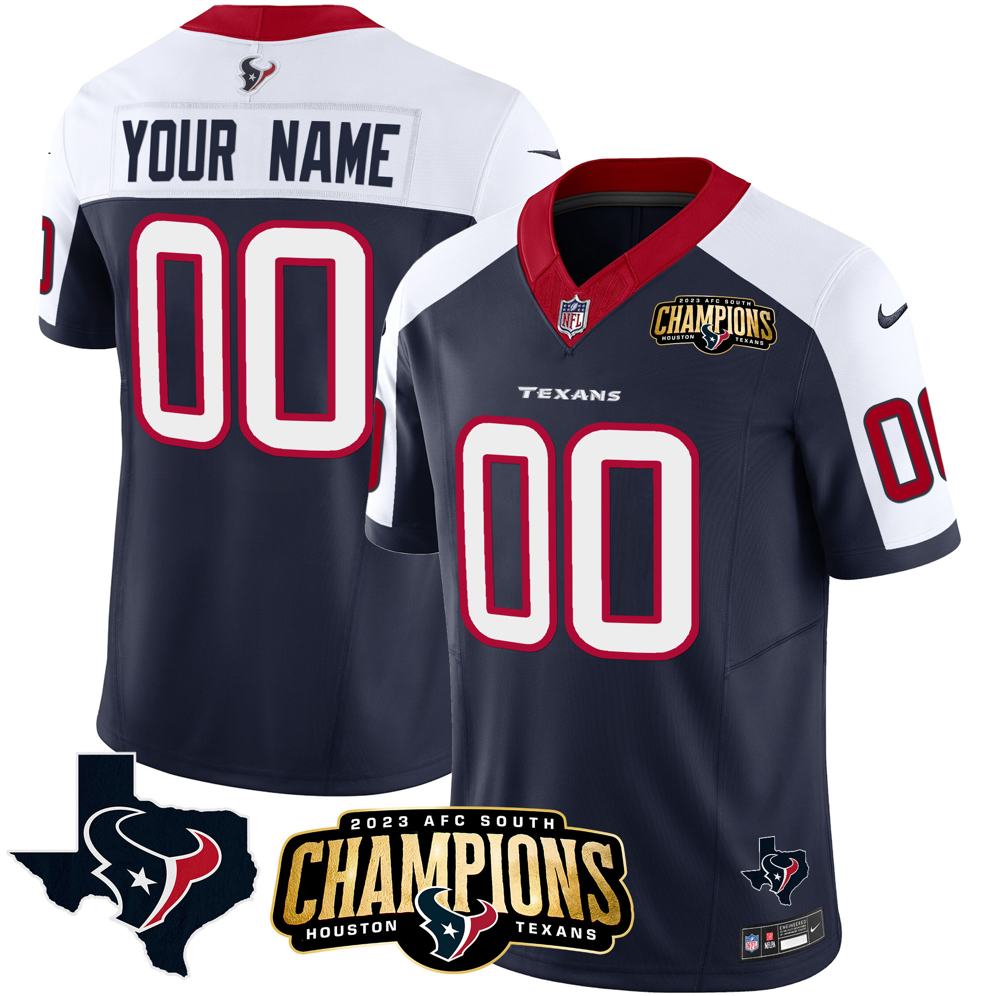 Houston Texans 2023 AFC South Champions Patch Vapor Custom Jersey – All Stitched