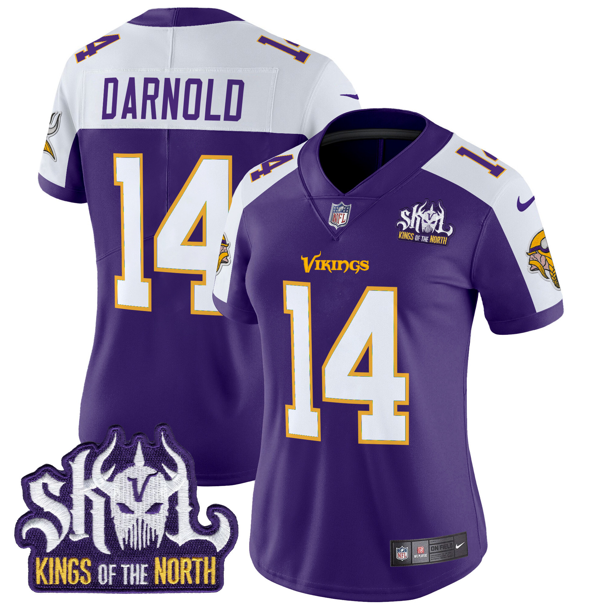 Women’s Minnesota Vikings King Of The North Patch Throwback Vapor Limited Jersey – All Stitched