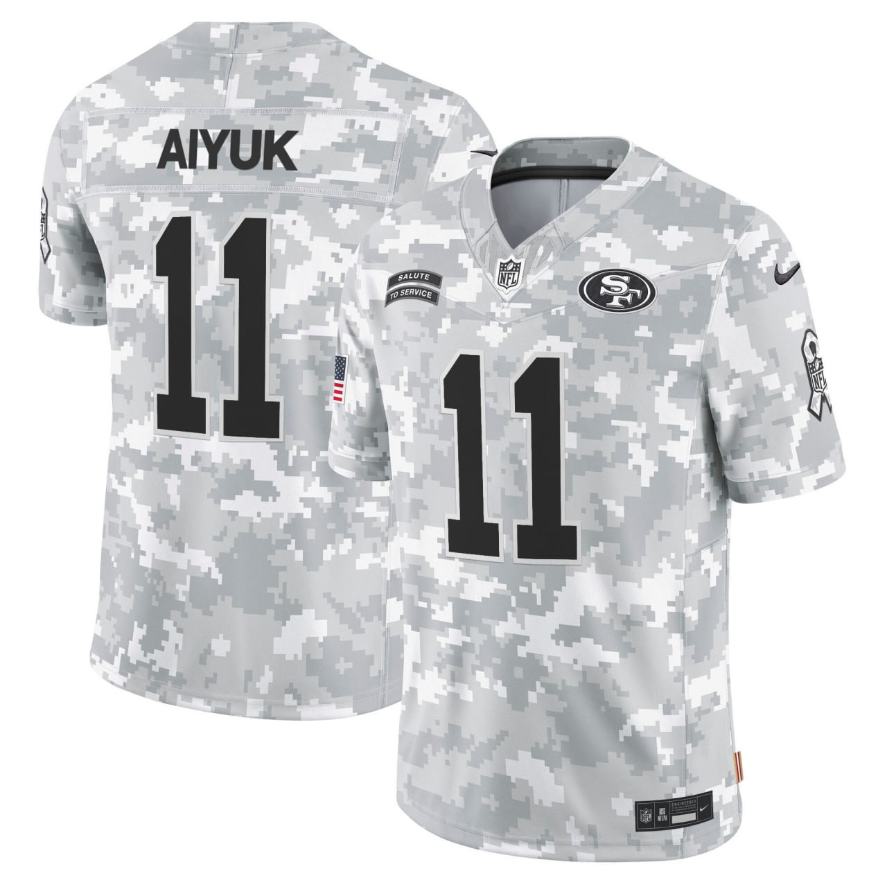 Ricky Pearsall & Brandon Aiyuk San Francisco 49ers 2024 Salute to Service Vapor Limited Jersey – Artic Camo – All stitched
