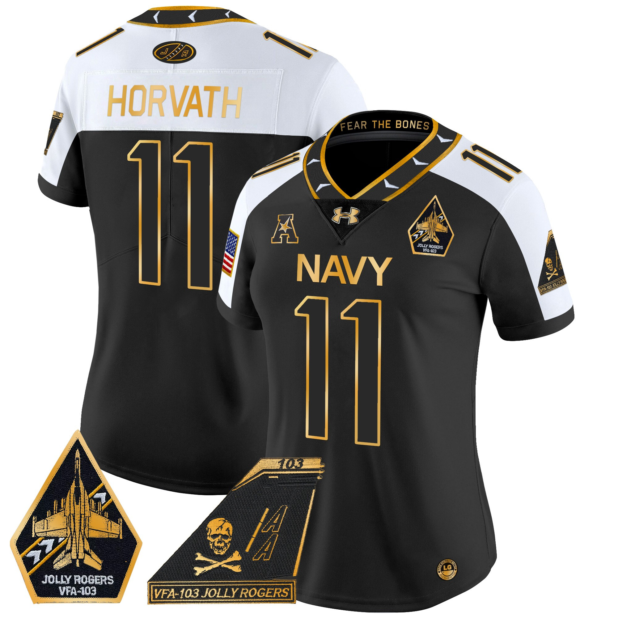 Women’s Navy Midshipmen 2024 Jolly Rogers Patch Gold Vapor Limited Jersey – All Stitched