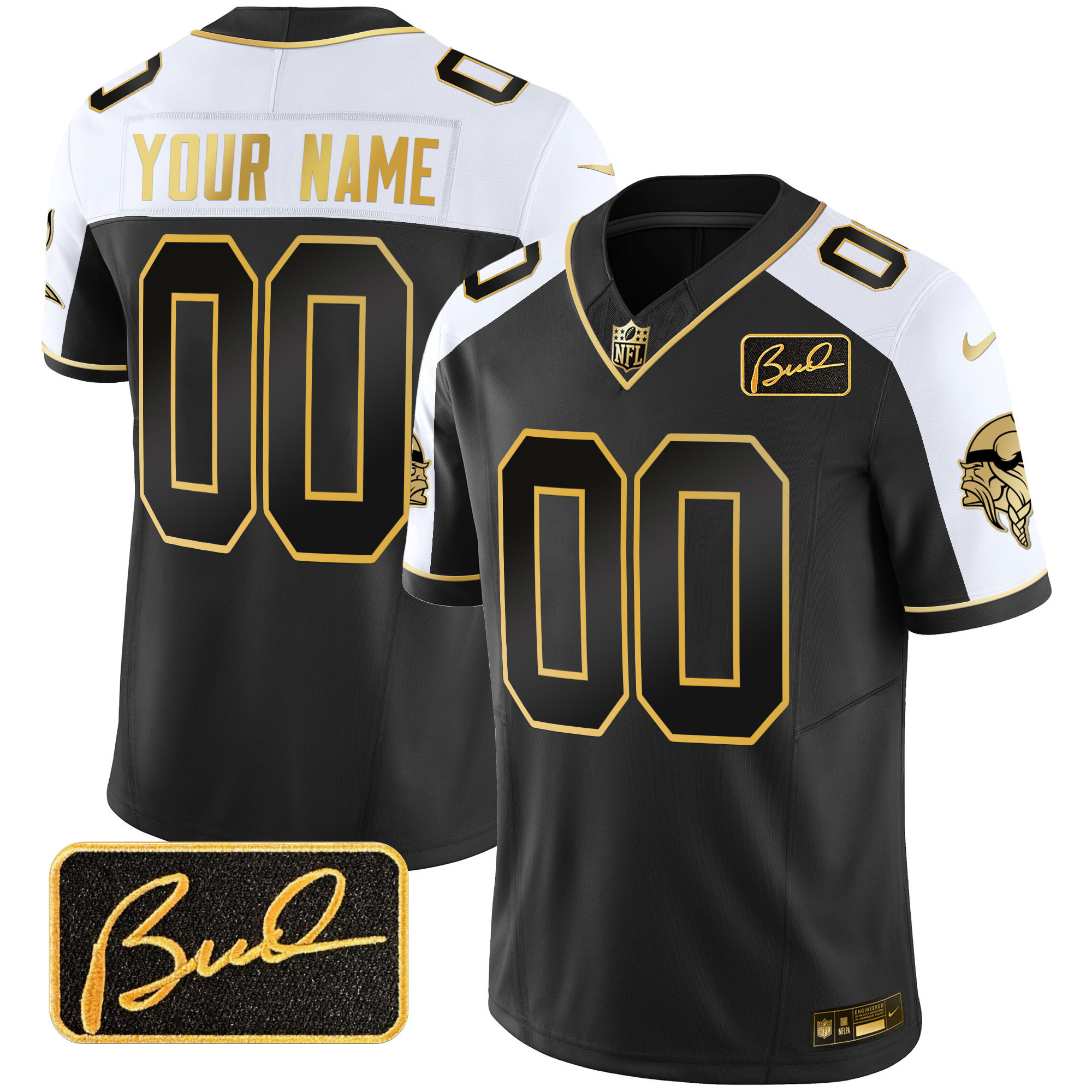 Minnesota Vikings Bud Grant Patch Gold Limited Custom Jersey V2 – All Stitched