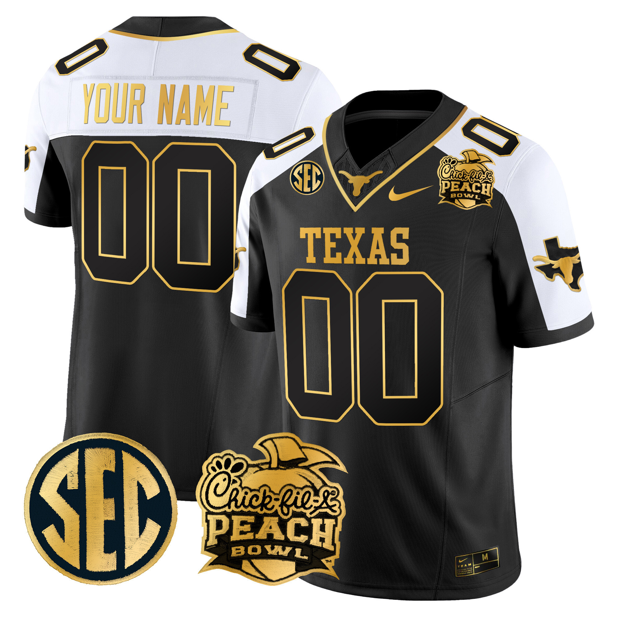 Texas Longhorns Peach Bowl Patch Gold Vapor Limited Custom Jersey – All Stitched