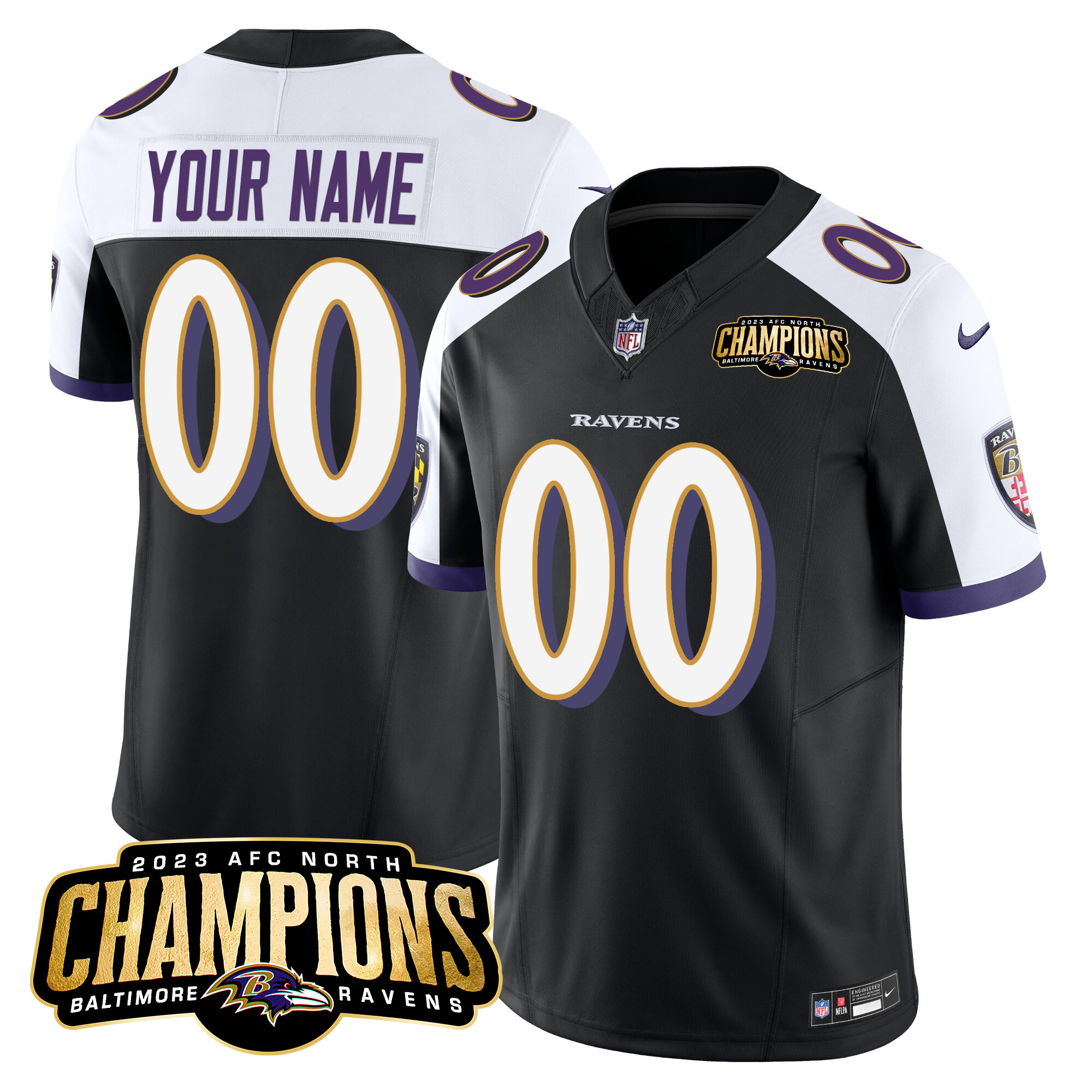 Baltimore Ravens 2023 AFC North Champions Patch Vapor Limited Custom Jersey – All Stitched